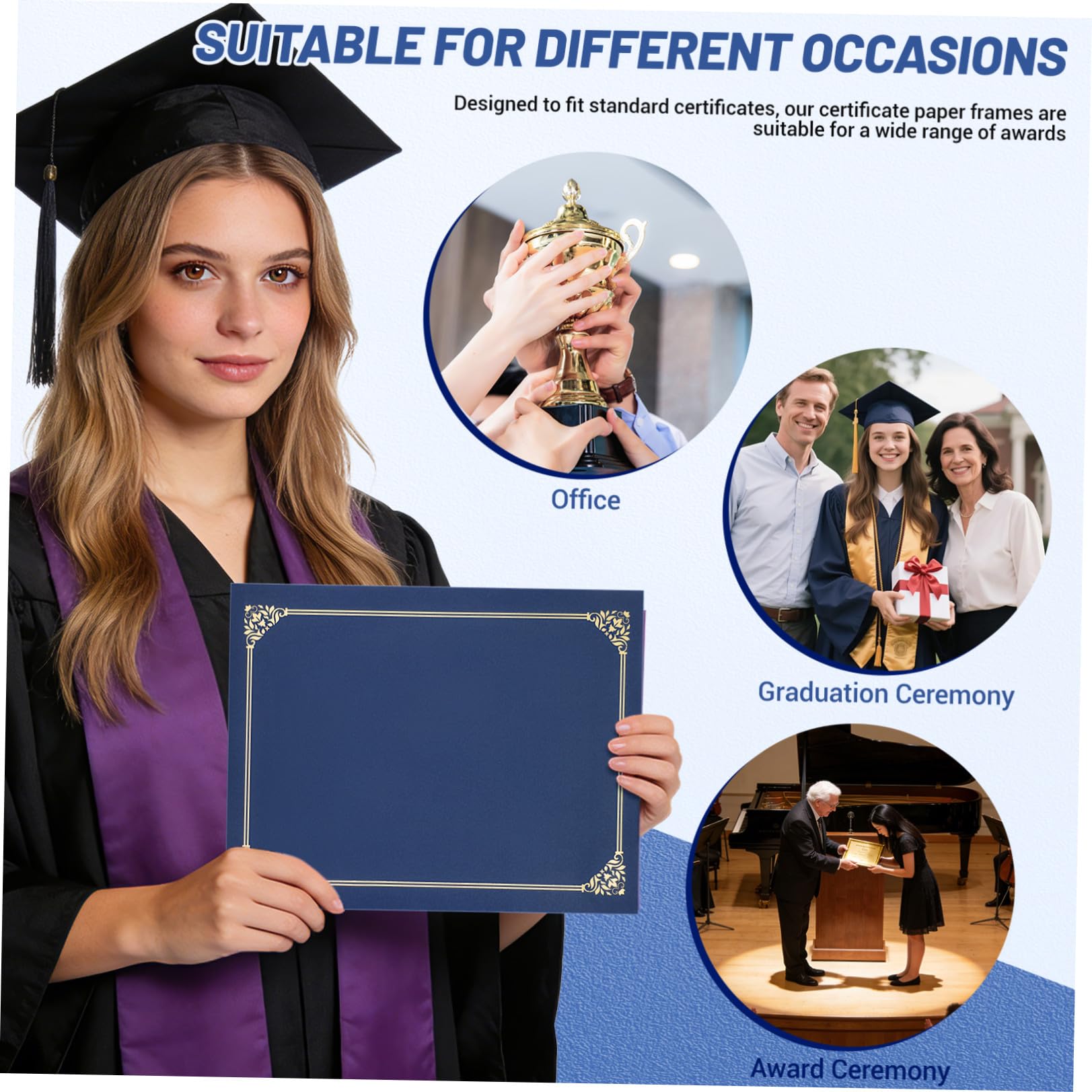 POPETPOP Copertine per Certificati, Award Display Folder, Bordo in Lamina d'Oro, 30 Pezzi, Carta, Protezione per Diploma, Formato Standard 8,5 x 11, per Documenti Ufficiali