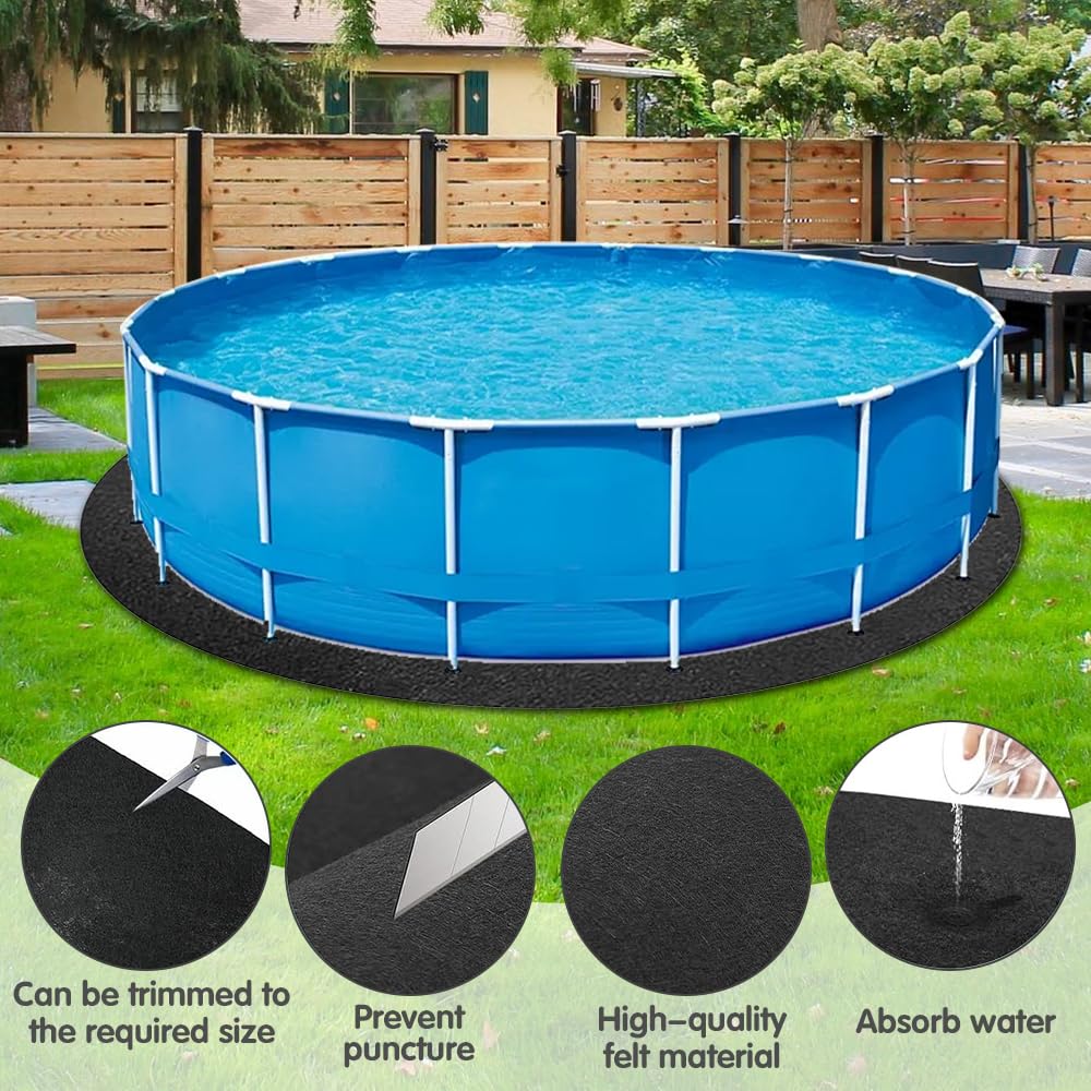 Base de Piscina Redonda,12ft/366cm Lona De Suelo para Piscina,Tapiz Suelo Piscina,Antideslizante, Resistente A La Rotura, Alfombrilla Protectora para El Suelo De La Piscina Negro