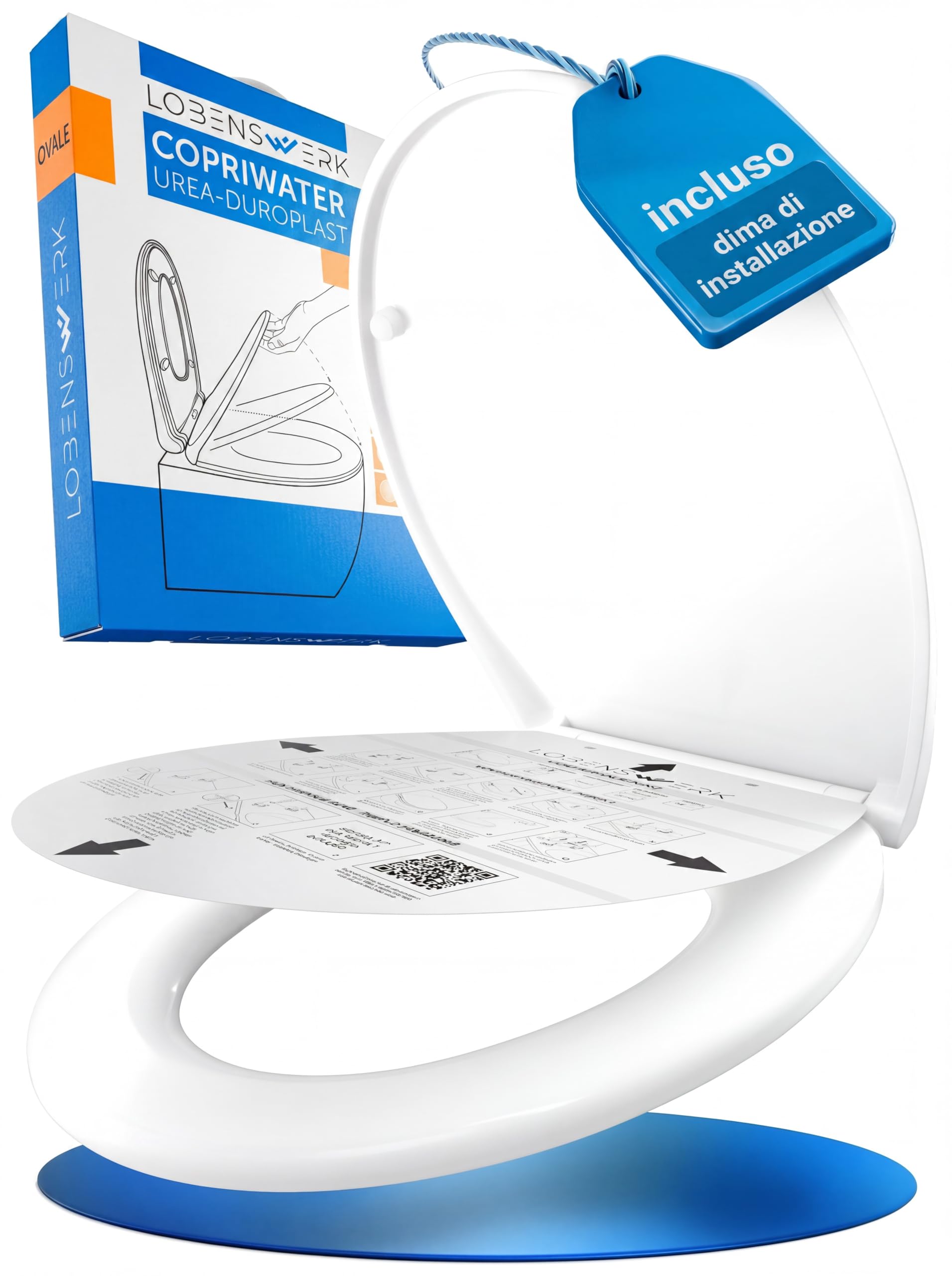 LOBENSWERK Tavoletta WC [Montaggio Facile] antibatterica e resistente UV | Funzione Quick Release | Copriwater Universale, Sedile WC, Copriwater, Asse WC con Dima di Installazione