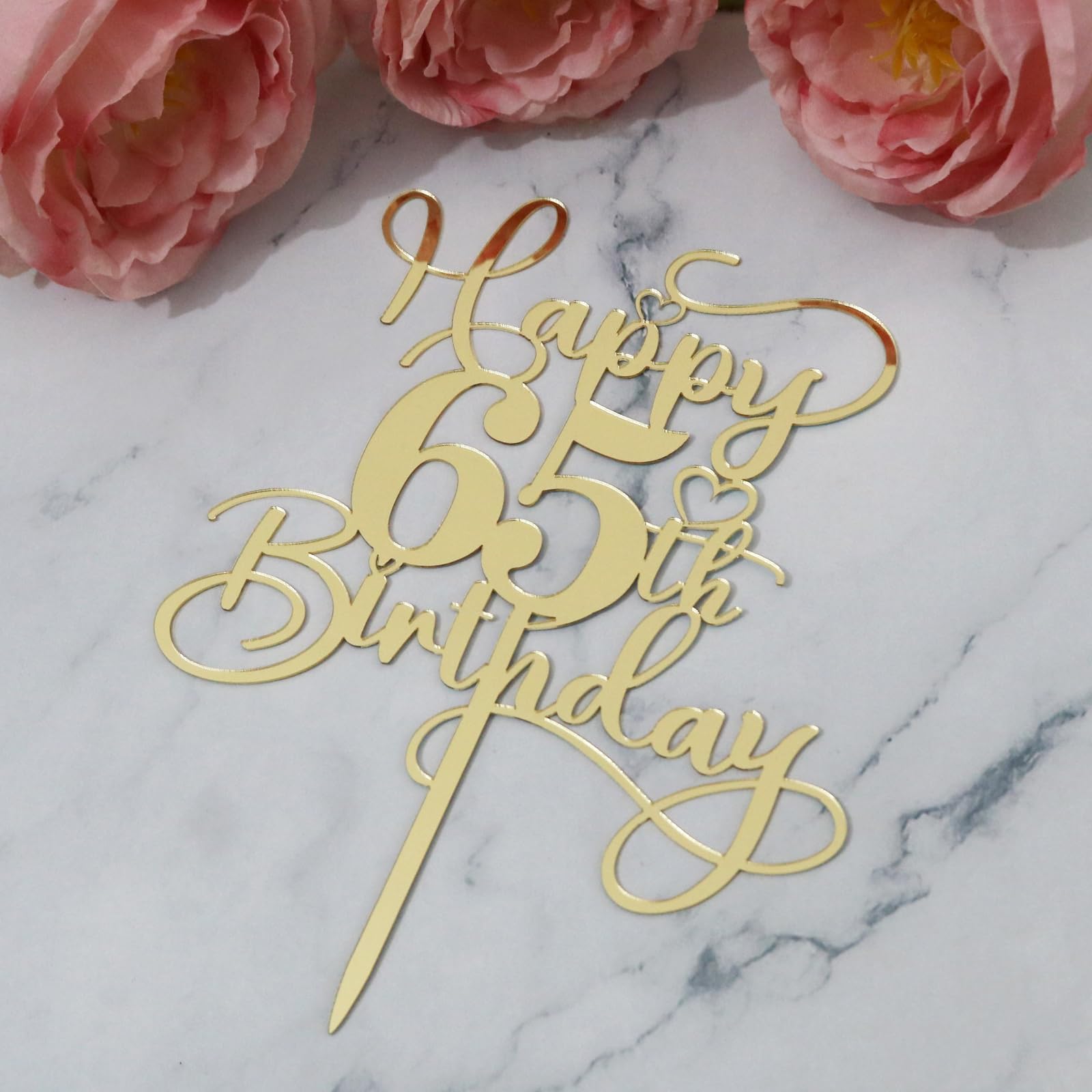 Ruscalin Happy 65th Birthday Cake Topper，Mirrored Gold Acrylic Birthday Topper for Cheers to 65 Years Birthday/Anniversary Party Decoration Ideas, Perfect Keepsake for your family and friends(65th)