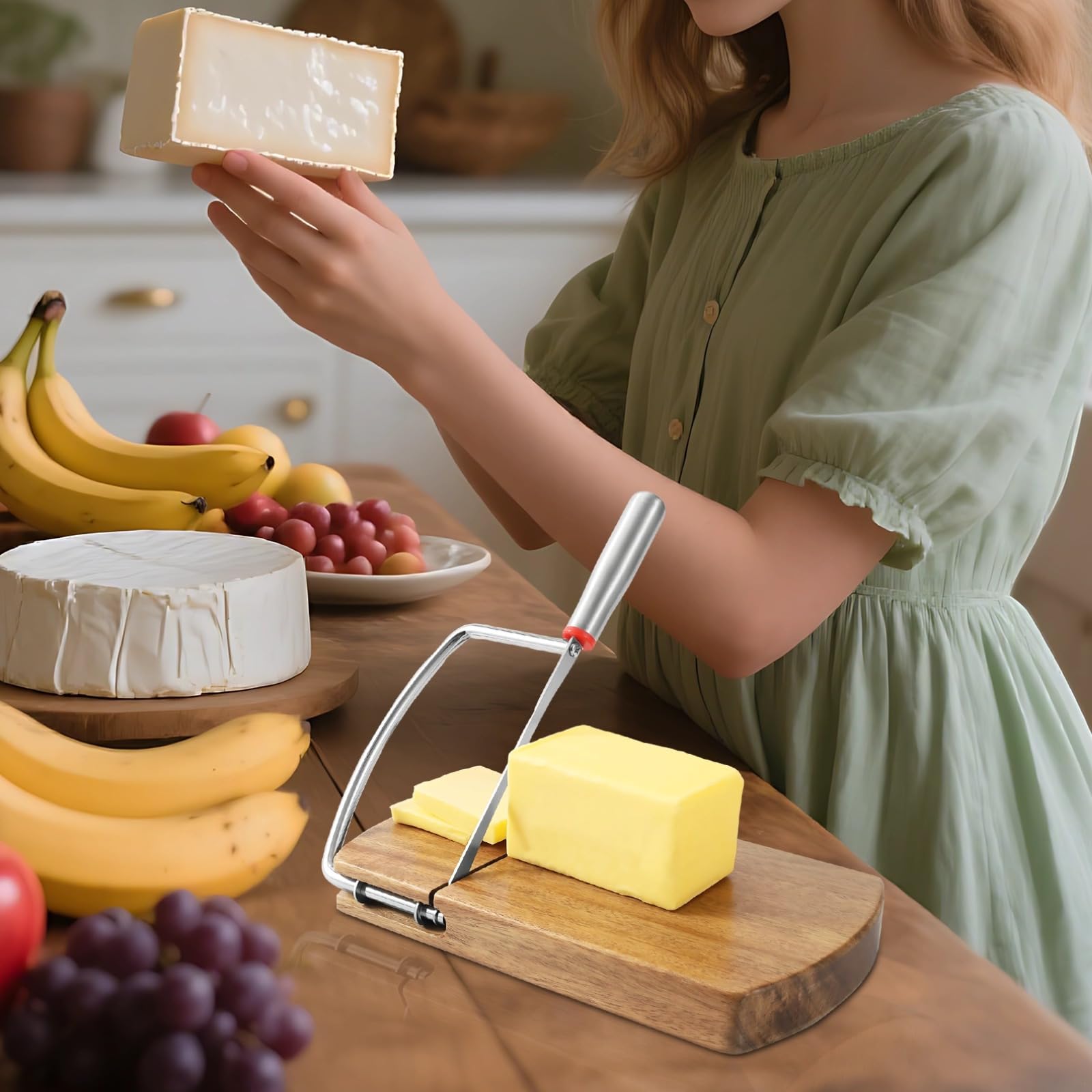 Qualität Metallschneider Akazienholz Käsehobel Küche Mehrzweckwerkzeug für Blockkäse mit ergonomischem Griff rutschfeste Basis für Obst und Schinken Elegante Geschenkbox