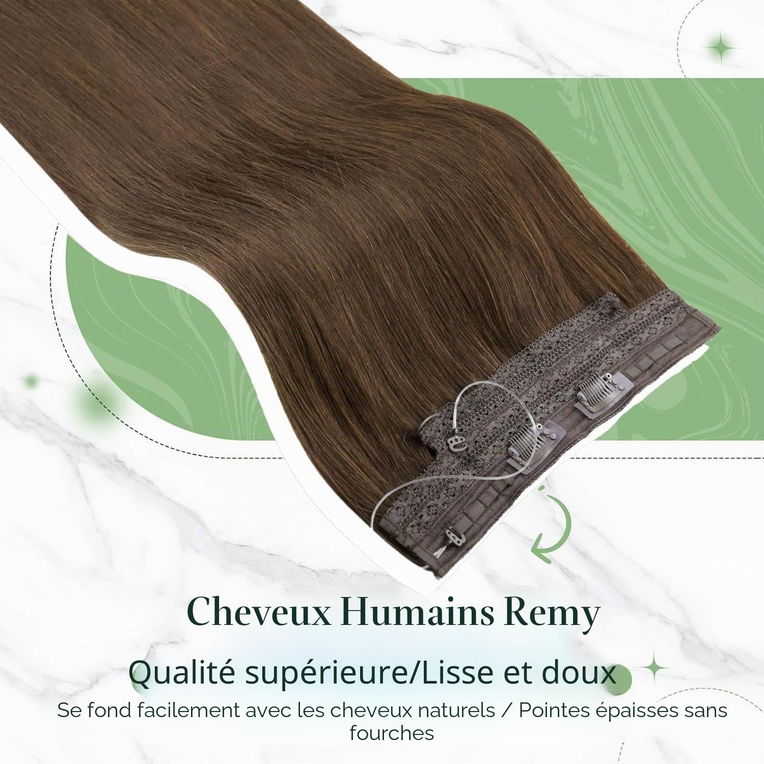 RUNATURE Extension Fil Cheveux Naturel Invisible 40cm 80g Brun Extension #4
