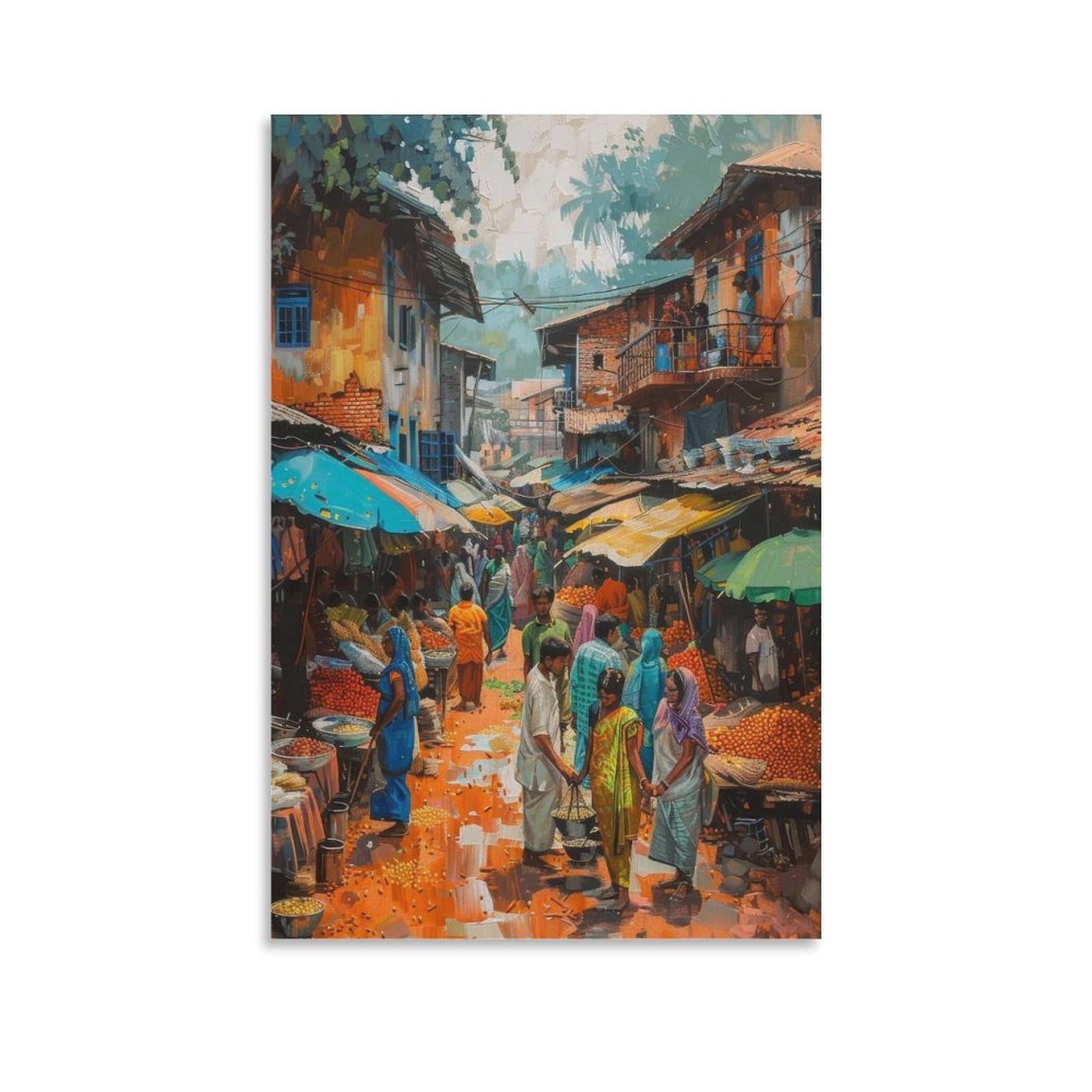 Wjwart Bangladesh Village Market Canvas Poster Bedroom Decor Landscape Office Room Decor Gift 12X18inch(30X45cm)