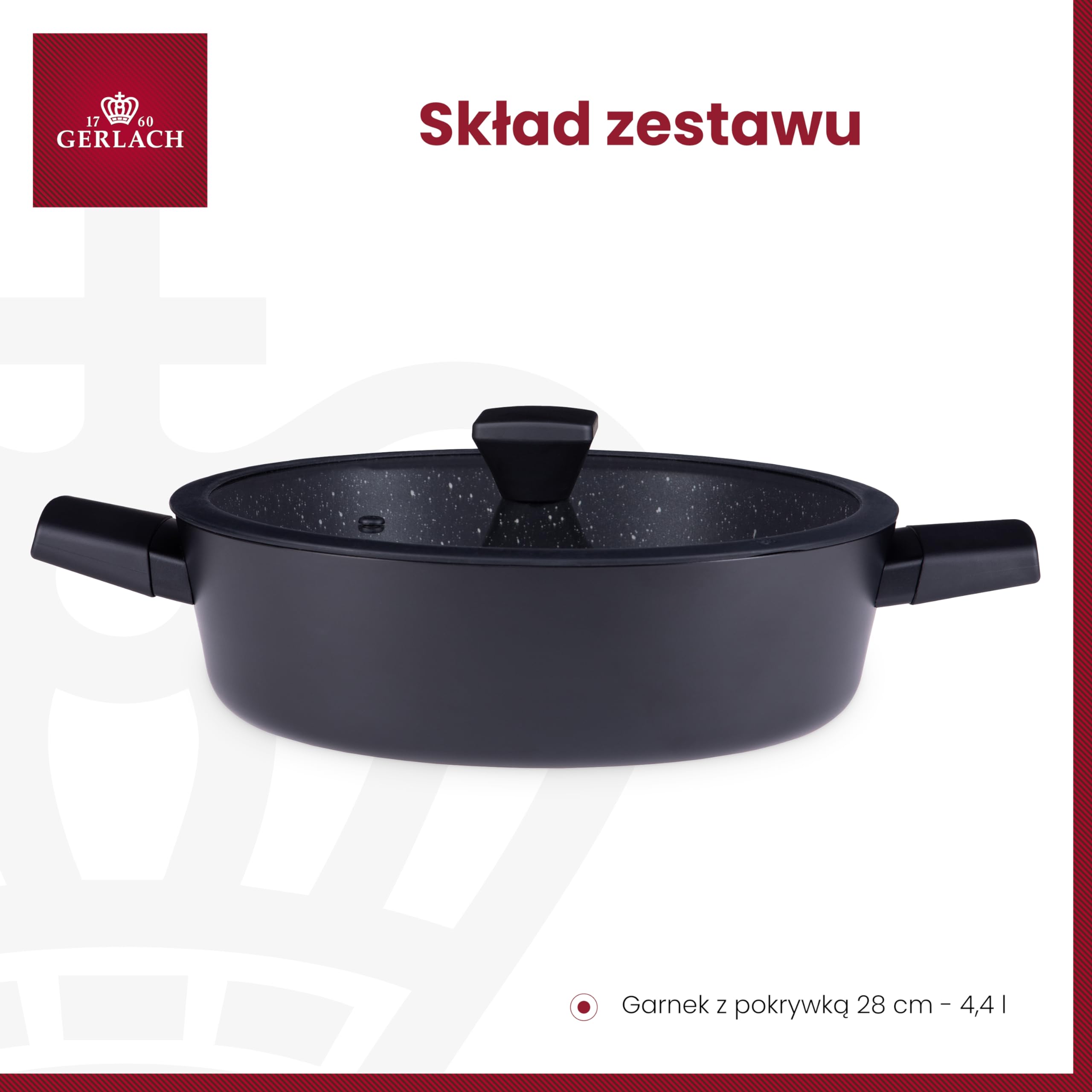 Gerlach Granitex Garnek Z Powłoką Ceramiczną Garnki z Pokrywką Indukcja Elektryczne Gazowe Ceramiczne Kuchenki Czarny 28 cm 4,4L