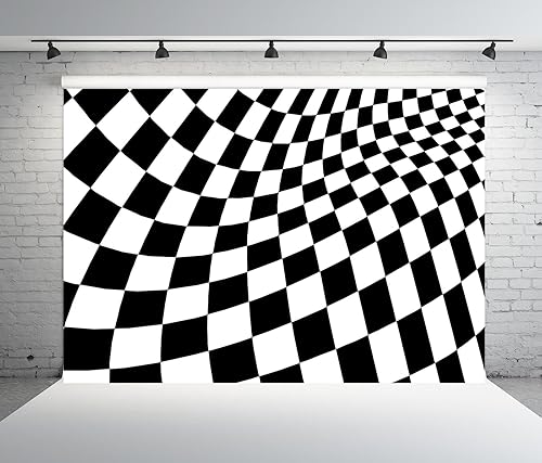 Miniatura 5 de BELECO Telón de fondo de tela a cuadros blanco y negro de 12 x 8 pies, tablero de ajedrez, textura cuadrícula, fondo de ondas, suministros de fiesta