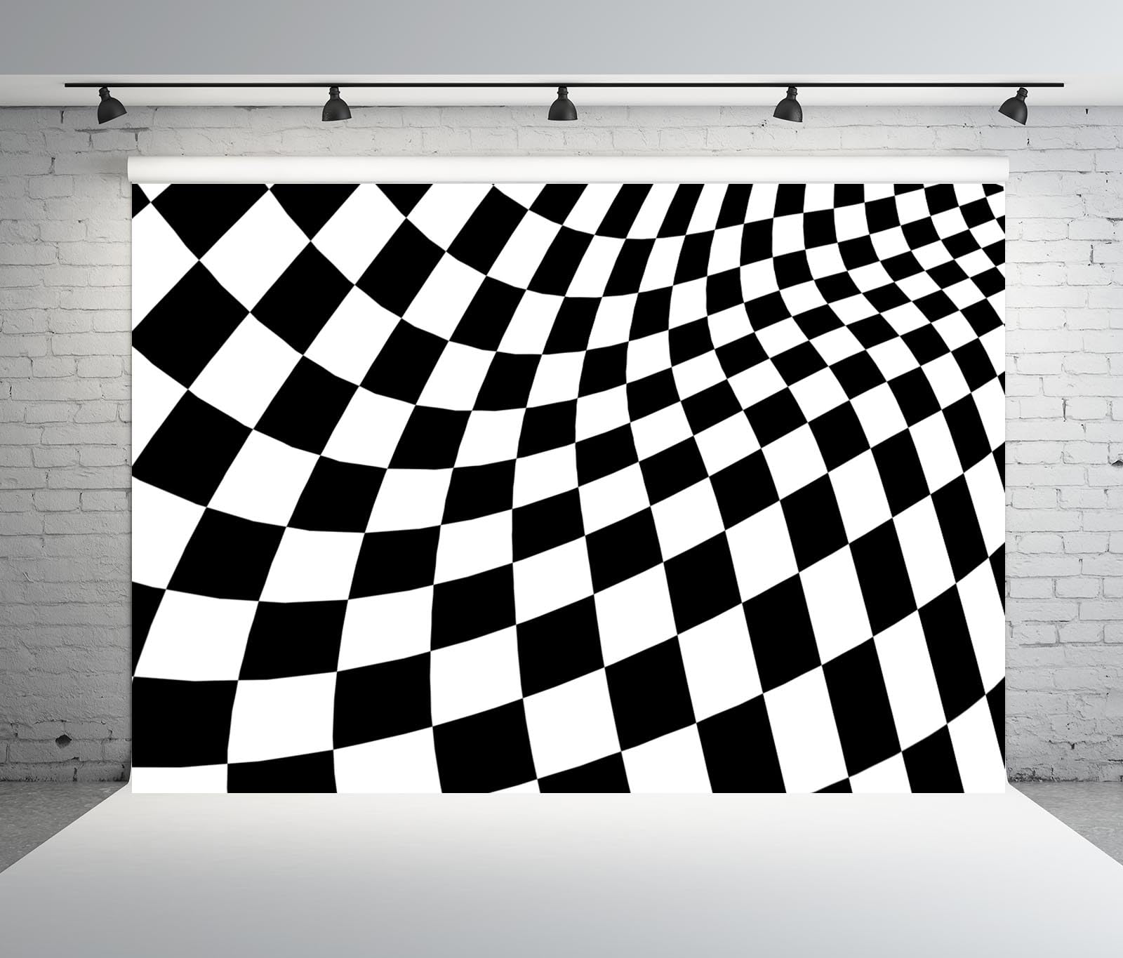 BELECO 3x2.5m Fondo de Tela Tablero Cuadros Negro Blanco Carreras