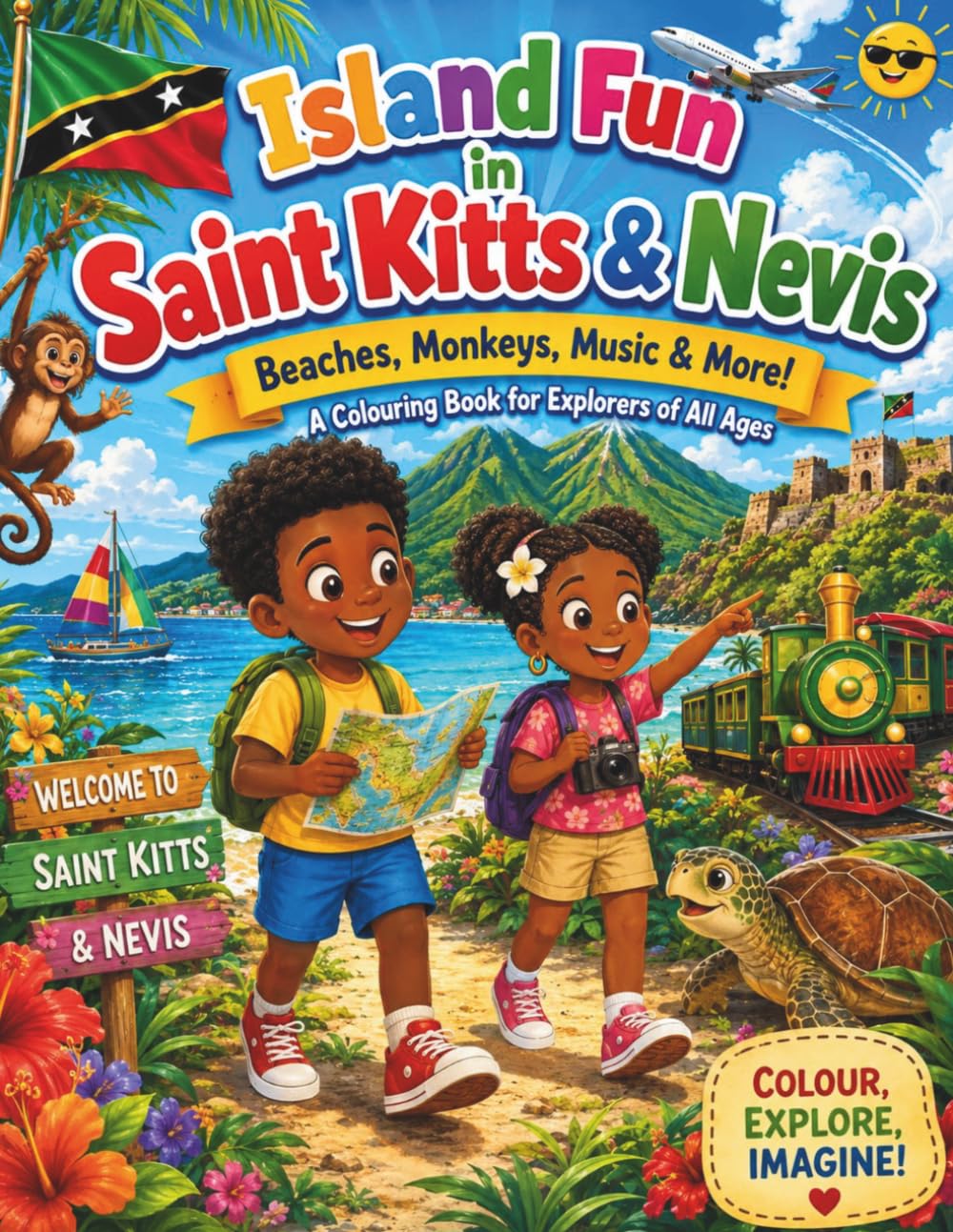 Island Fun in Saint Kitts & Nevis: Beaches, Monkeys, Music & More! A Caribbean Colouring & Activity Book for Kids
