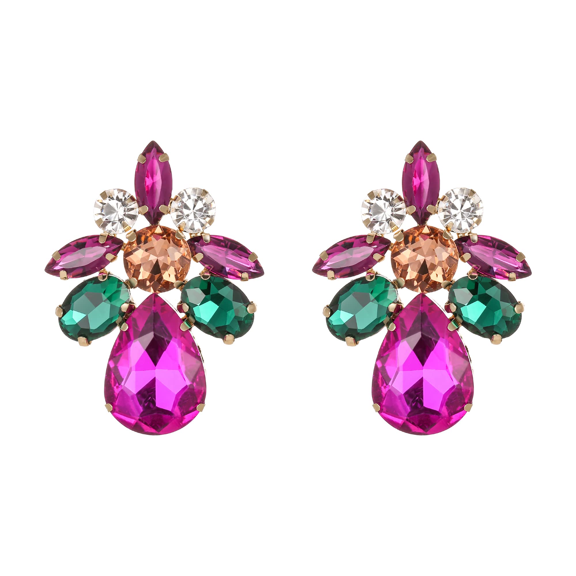 Ever FaithFloral Leaf Teardrop Stud Earrings for Women Girls, Rhinestone Crystal Simple Daily Drop Pierced Earrings