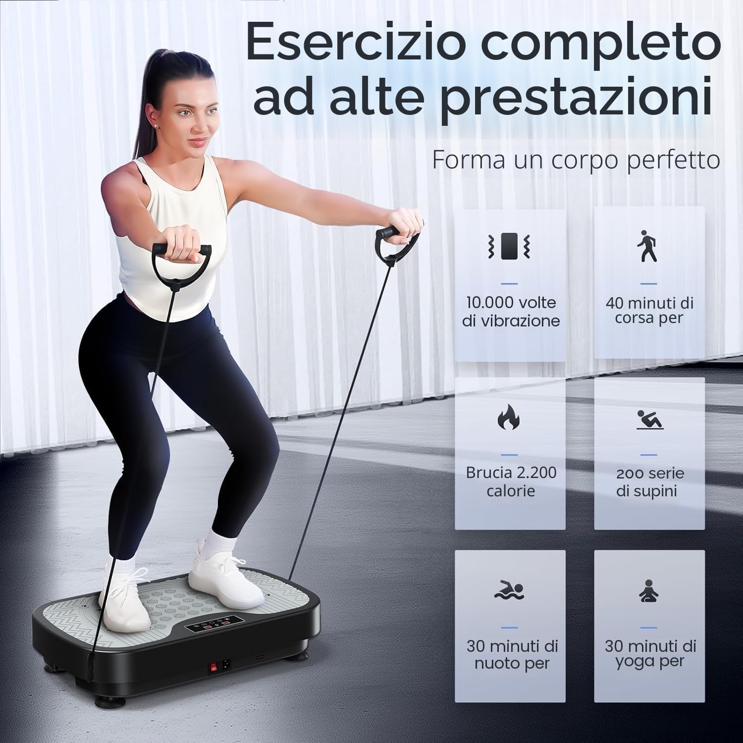 JOROTO JV30 Piastra vibrante | Allenamento per tutto il corpo a casa| 9 modalità di vibrazione | 99 livelli di vibrazione | con bande di resistenza a distanza | Capacità di carico 150kg
