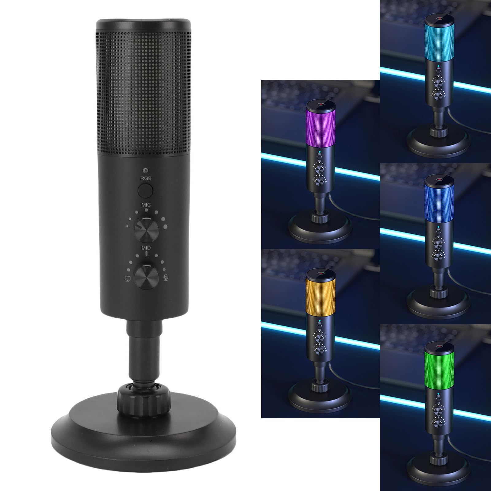 GOWENIC USB Microphone with RGB Light, Gaming USB Microphone for PC, RGB Condenser Computer Mic, Noise Cancellation Condenser Mic with Mute, Boom Arm Stand for Streaming, Podcast