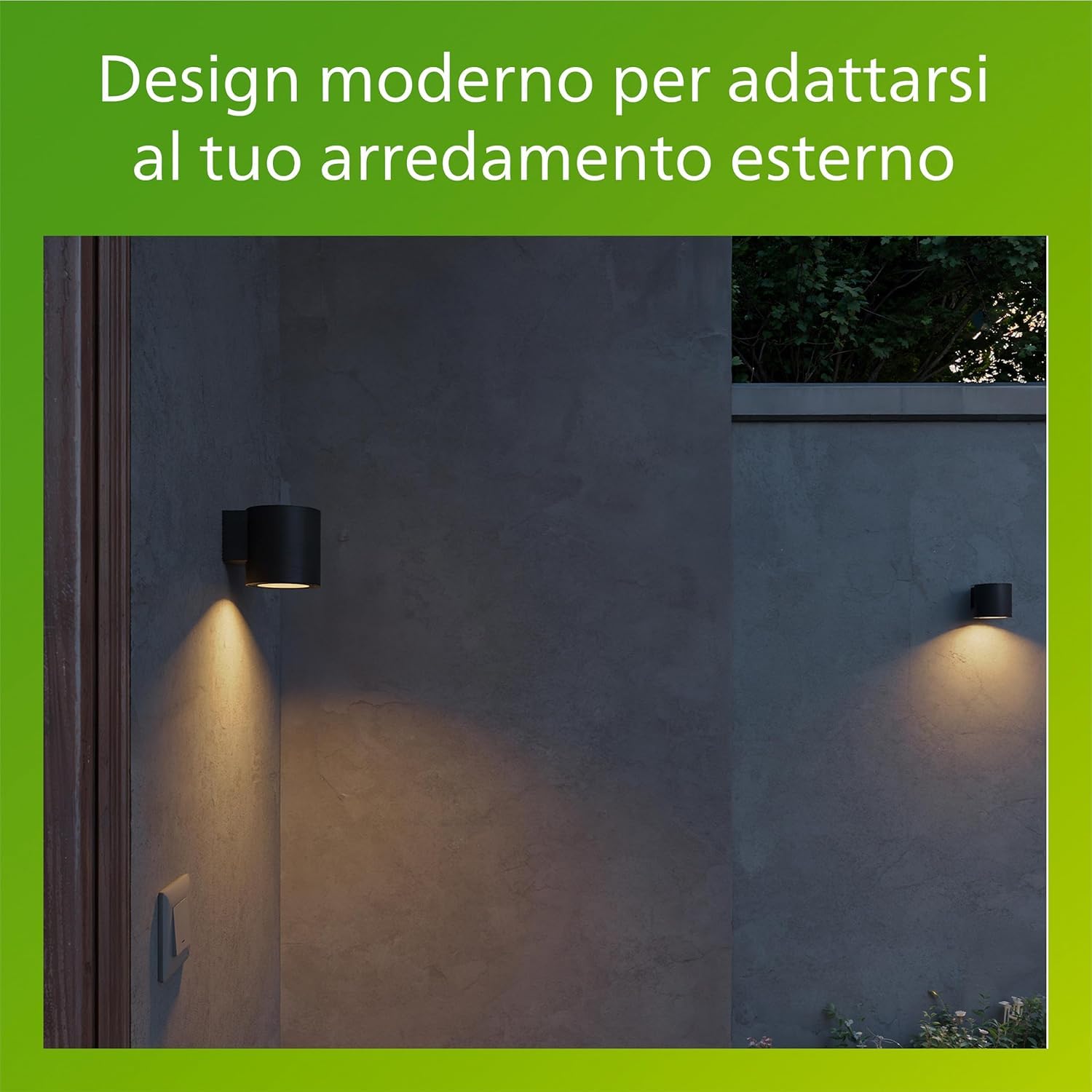 Philips Fylx Applique da Esterni + Lampadina LED GU10, Luce Bianca Calda, Resistente a Intemperie IP44, Durevole, Alluminio, Design Moderno, Nero
