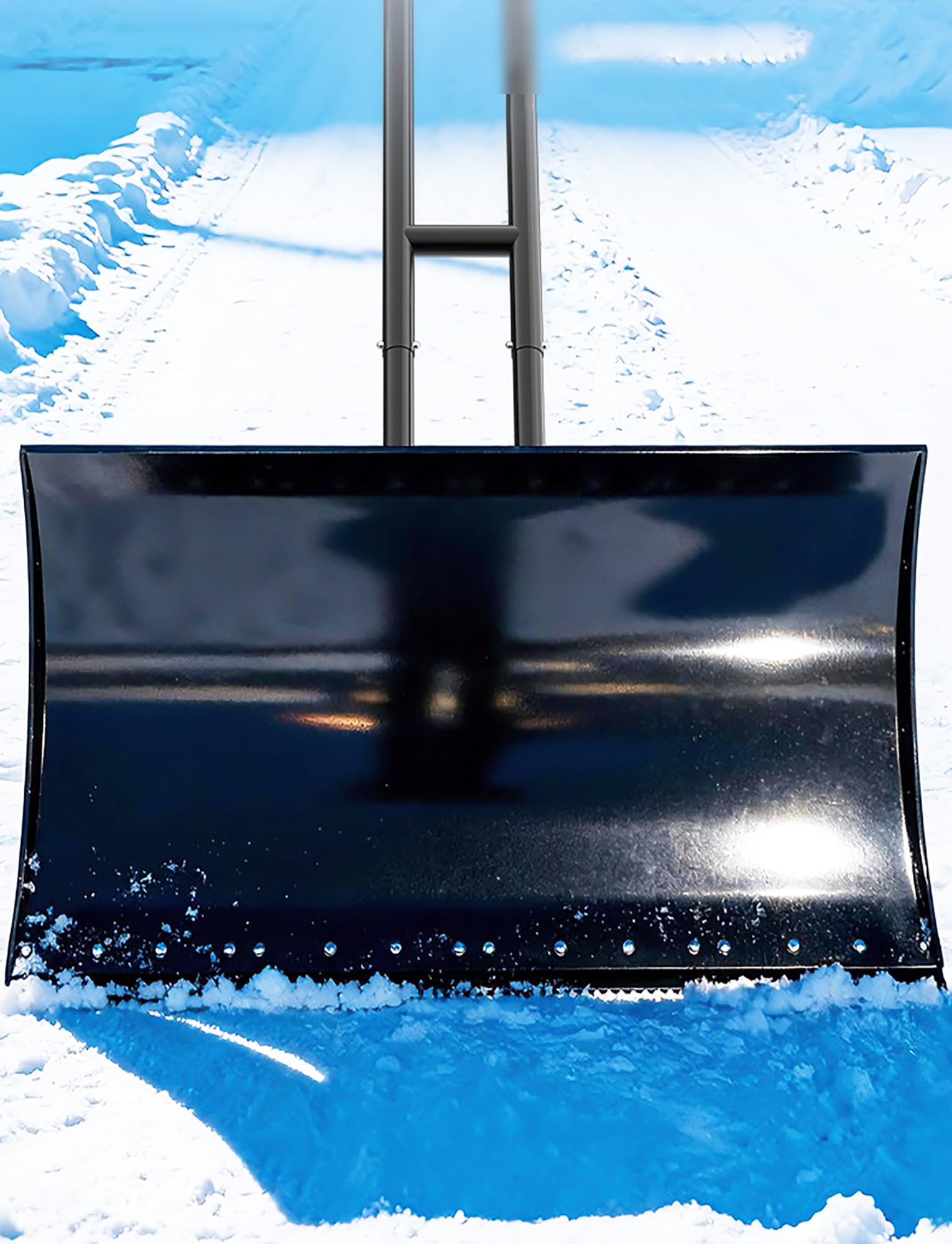 Schneeschieber for die Einfahrt mit Rädern, 74/99 cm breit, robuste Ausführung, Verstellbarer Winkel und höhenverstellbarer Griff(Double bar,100x43cm/39.3x17in)
