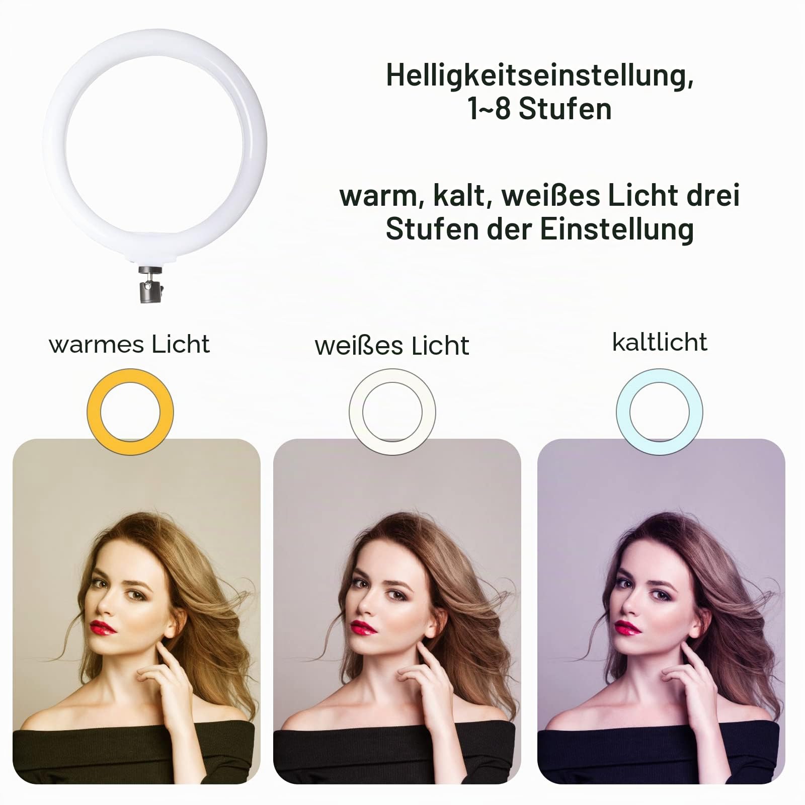Selfie-Ringlicht mit Stativständer und Handyhalterung, Fotobeleuchtung, LED-Kreis-Ringlicht, RGB-Kameralicht für Make-up, YouTube, Tiktok (RGB)