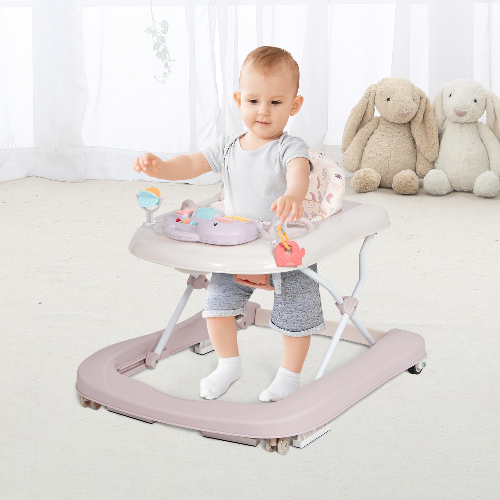 Leogreen Trotteur pour bébé 3 en 1 avec plateau amovible, Trotteur bébé facilement pliable, babywalker, hauteur réglable, De 6 à 18 mois