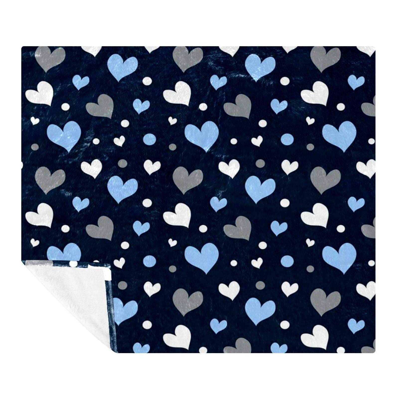 Couverture Polaire Literie Coeur Gris Bleu Marine Jeté de Canapé Décoratif Chambre