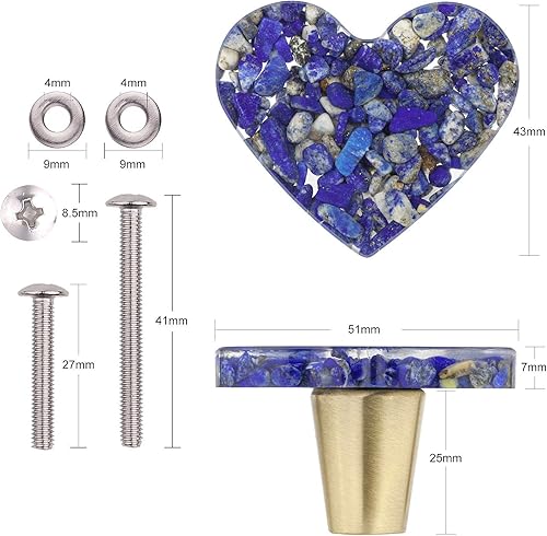 Miniatura 3 de rockcloud Paquete de 2 pomos de resina con forma de corazón para cajones, tiradores de cajón para armario, aparador, puerta, con tornillos,