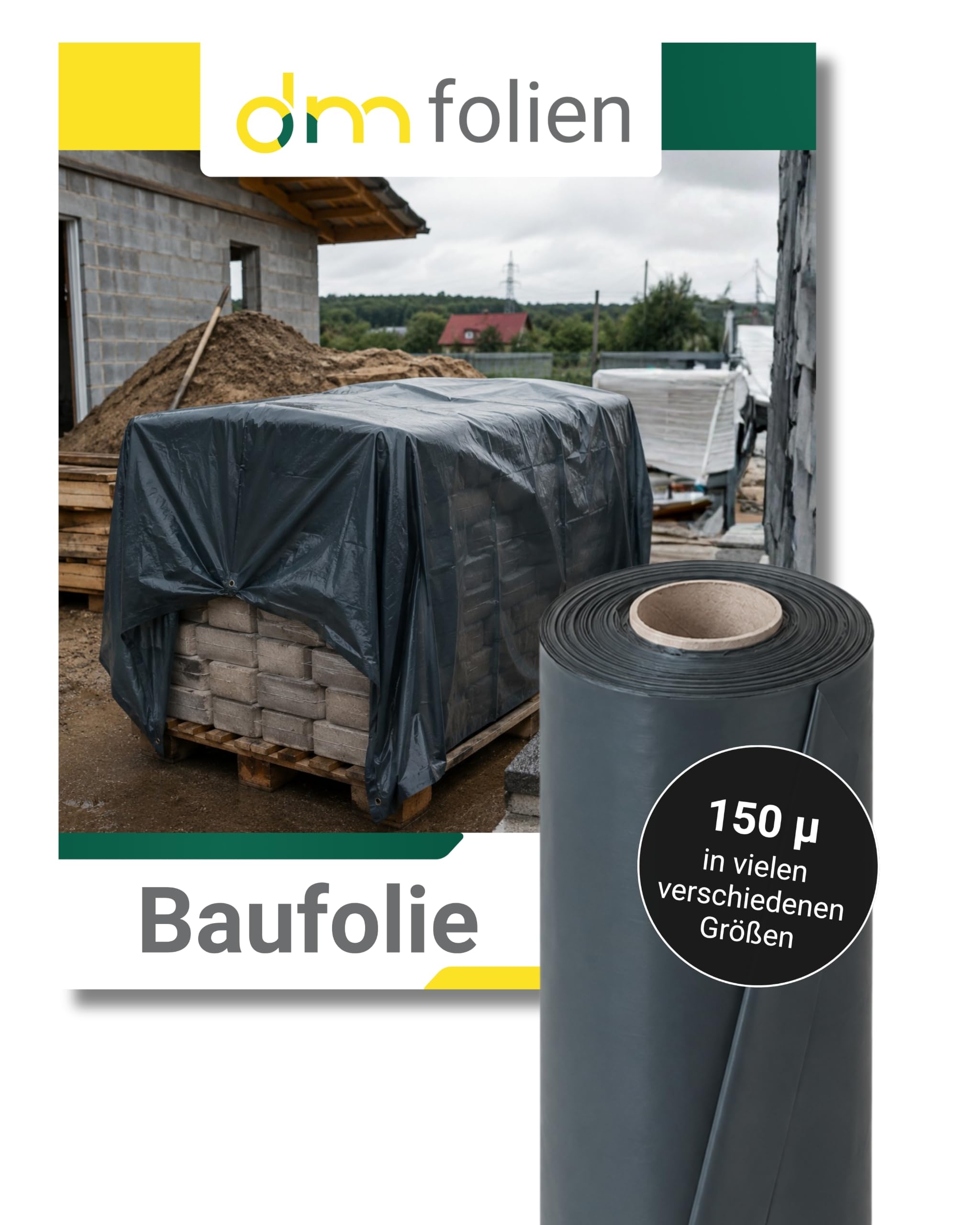 dm-folien gmbh Baufolie Schwarz Opak I 2 x 100 m I Lichtundurchlässige Allzweckplane aus PE-Rezyklat I 150 µ Starke, wetterbeständige Schutzfolie für Landwirtschaft, Garten & Gewerbe