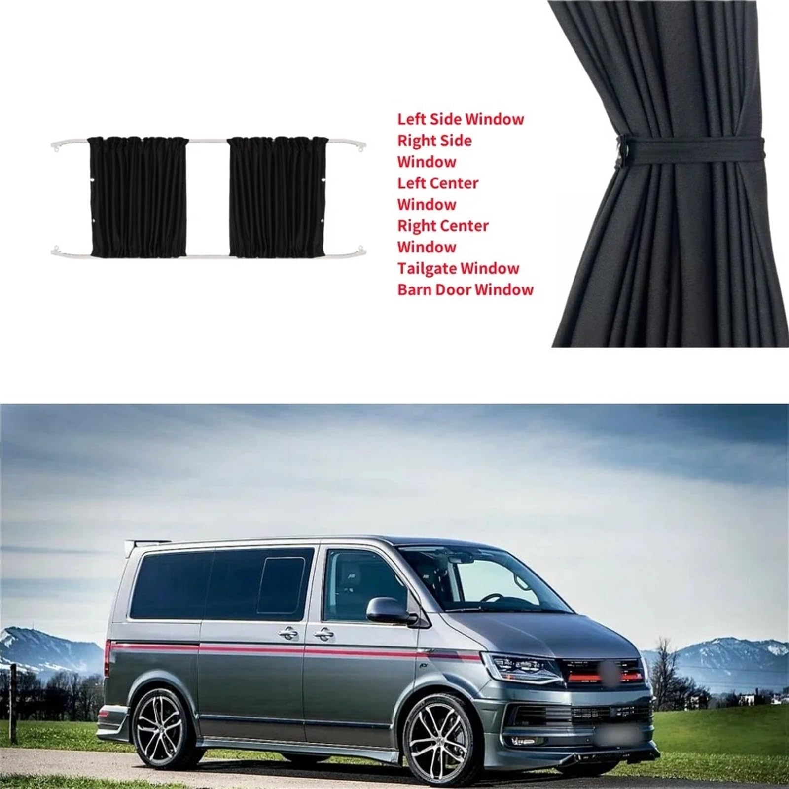 Rideaux de Séparation Voiture Rideaux Pare-Soleil for fenêtre occultante de Voiture, avec Diapositives, Accessoires d'intérieur Voyage et Camping(Right Side Window)