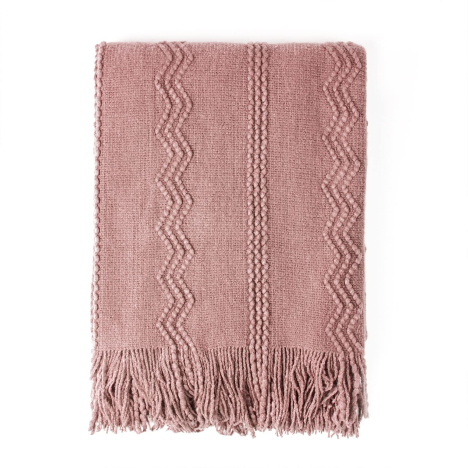 BOURINA Manta decorativa de punto suave con textura, color rosa coral, 127 x 152 cm