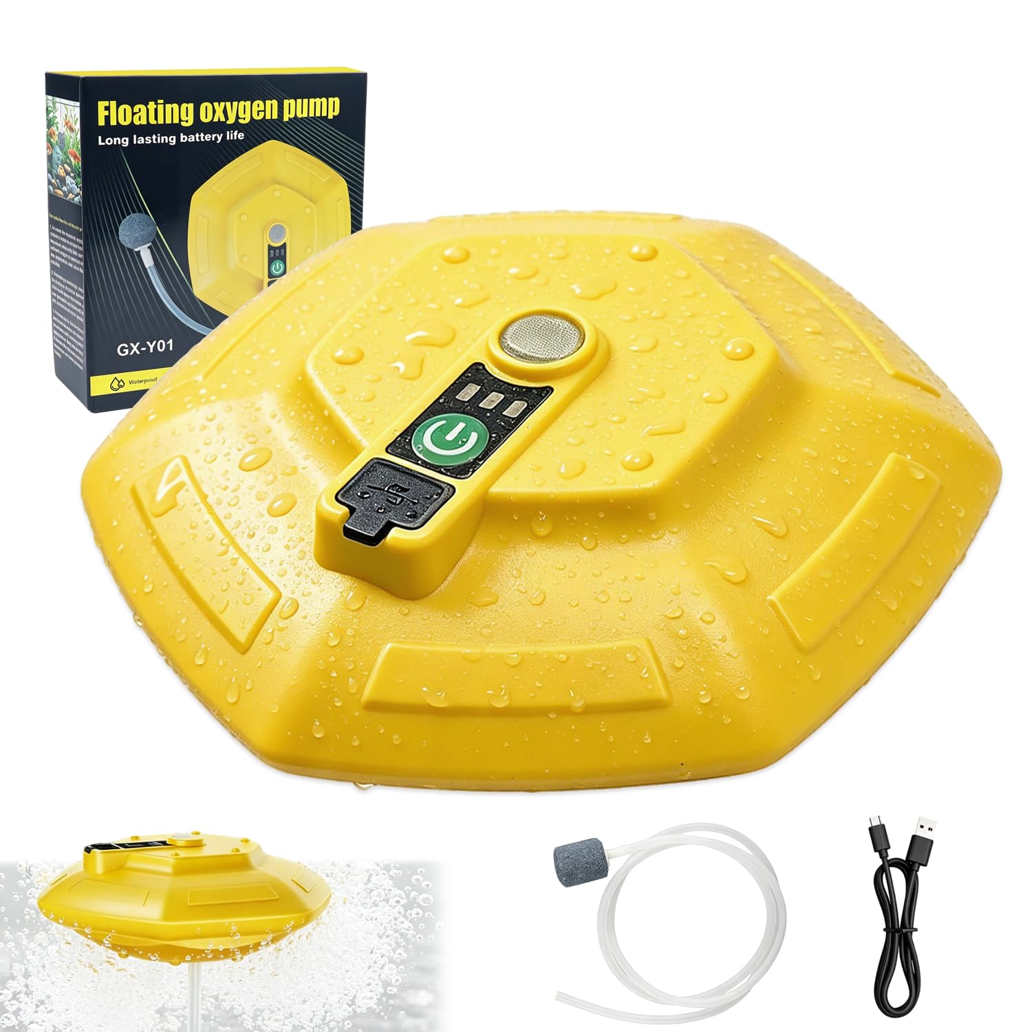 Aireador flotante para cubo de cebo burbujeante, IPX7, impermeable, recargable, pececillo vivo, aireador con carga magnética, aireador portátil para sujeción de peces
