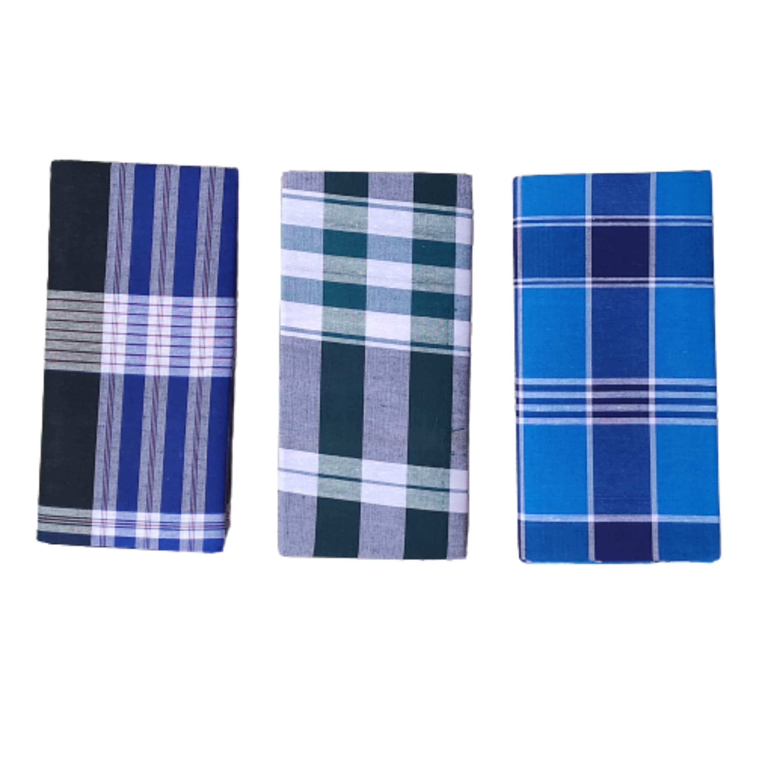 (Set of 3 Handloom Men's Cotton Multi Color Lungis for Men 2 Meter Checks Colours,Multi Colour-image-41