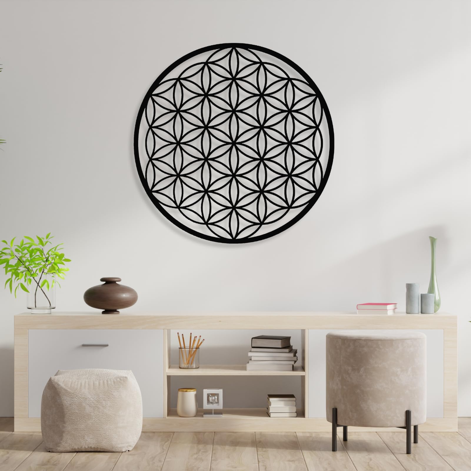 Fayholy Wanddekoration aus Metall, Blume des Lebens, Gold, 73,7 x 73,7 cm, minimalistisch, geometrisch, für den Innenbereich, ungerahmt, Wandhalterung, 1 Stück, Schlafzimmer, Wohnzimmer, Büro