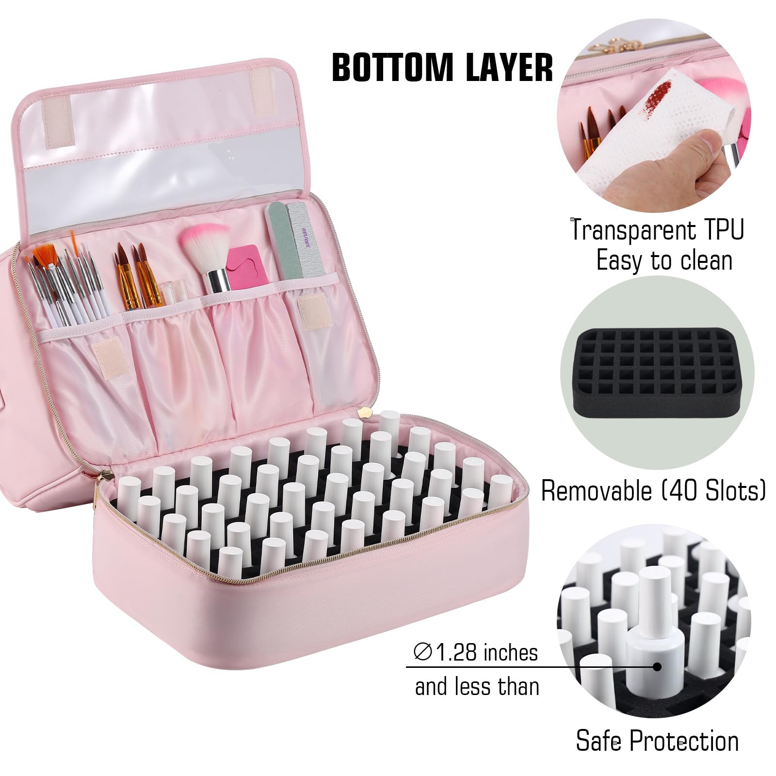 GR69N Custodia organizer per smalto per unghie, organizer per unghie, contiene lampada per unghie e 50 flaconi di smalto, custodia da viaggio per nail tech, borsa organizer impermeabile per accessori