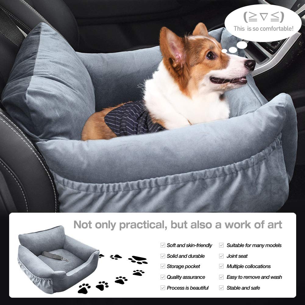 Jodimitty Asiento de coche para perros, asiento perros pequeños y medianos pequeños, seguridad antideslizante incluye cinturón seguridad, trasero delantero (gris)