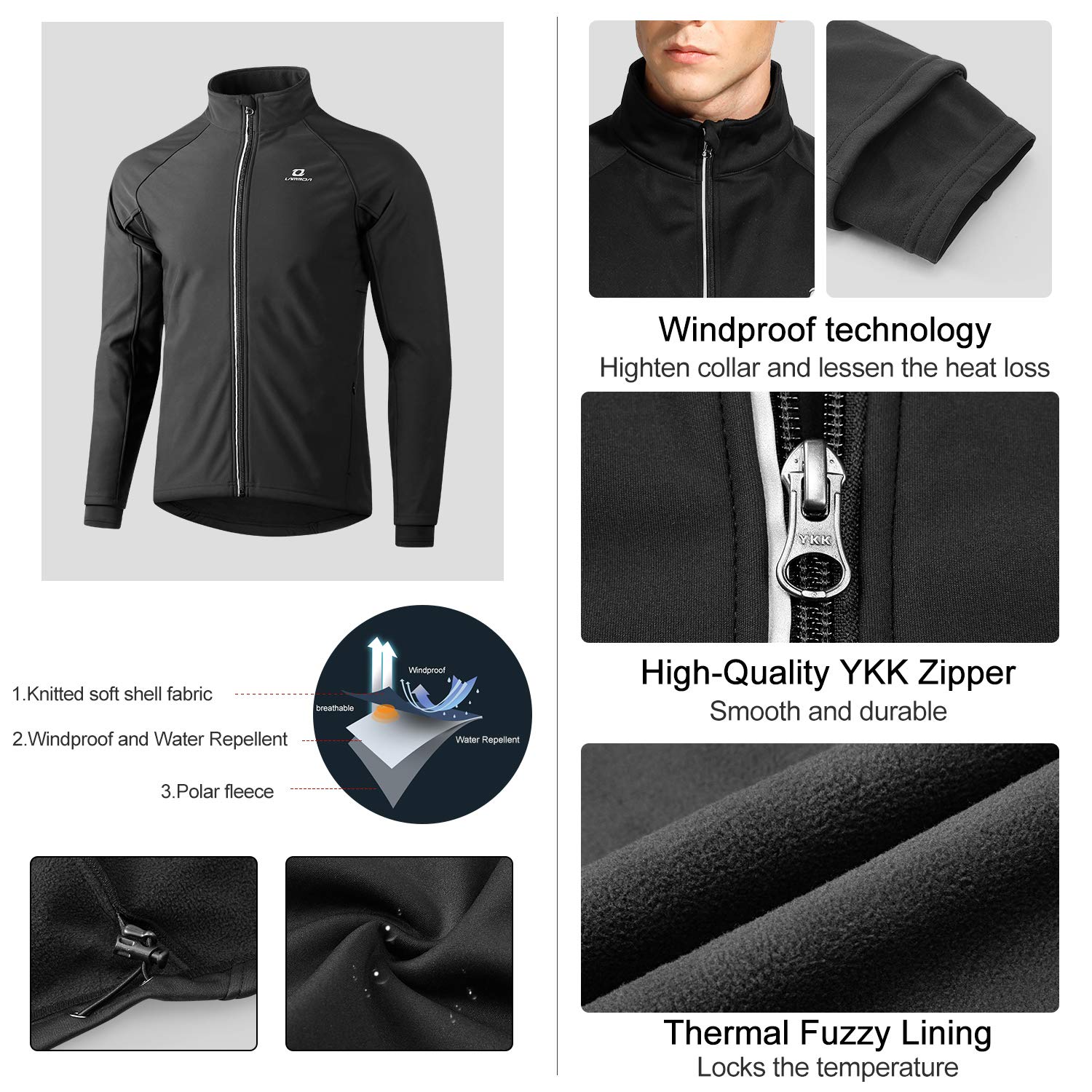 LAMEDA Softshell Jacke Herren Winter Winddicht Wasserdicht Thermo Laufjacke Atmungsaktiv Reflektierend Radfahren Laufen Wandern