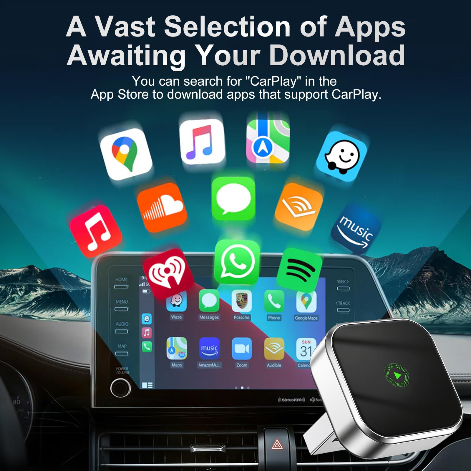 WingFly Wireless CarPlay Adapter mit GPS und Navigationsunterstützung, Kabelloses CarPlay für Fahrzeuge ab 2016, 5GHz WiFi, Bluetooth 5.0 Auto-Connect, Niedrige Latenz, OTA-Updates