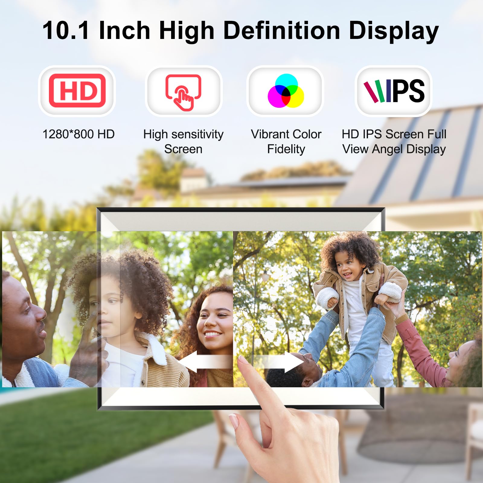 Hesmor 64 Go Cadre Photo numérique Frameo WiFi 10,1", écran Tactile LCD IPS 1280 x 800, Rotation Automatique et Audio, Partage de Photos ou de vidéos Via l'application Frameo n'importe où