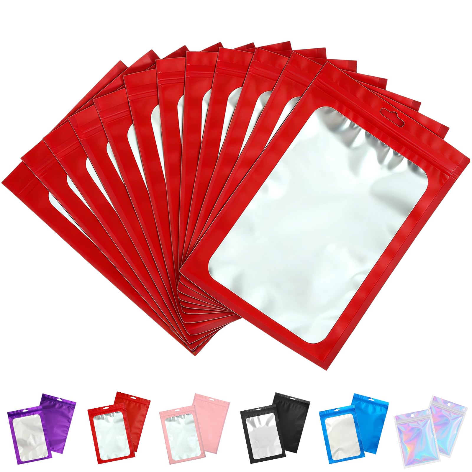 100 PCS Red Mylar Bags 8 x 13 cm, Resealable Smell Proof Food Storage Pouches, Heat Seal Foil Zip Lock Bags for Candy, Snacks, Cookies, Tea and Small Business Packaging