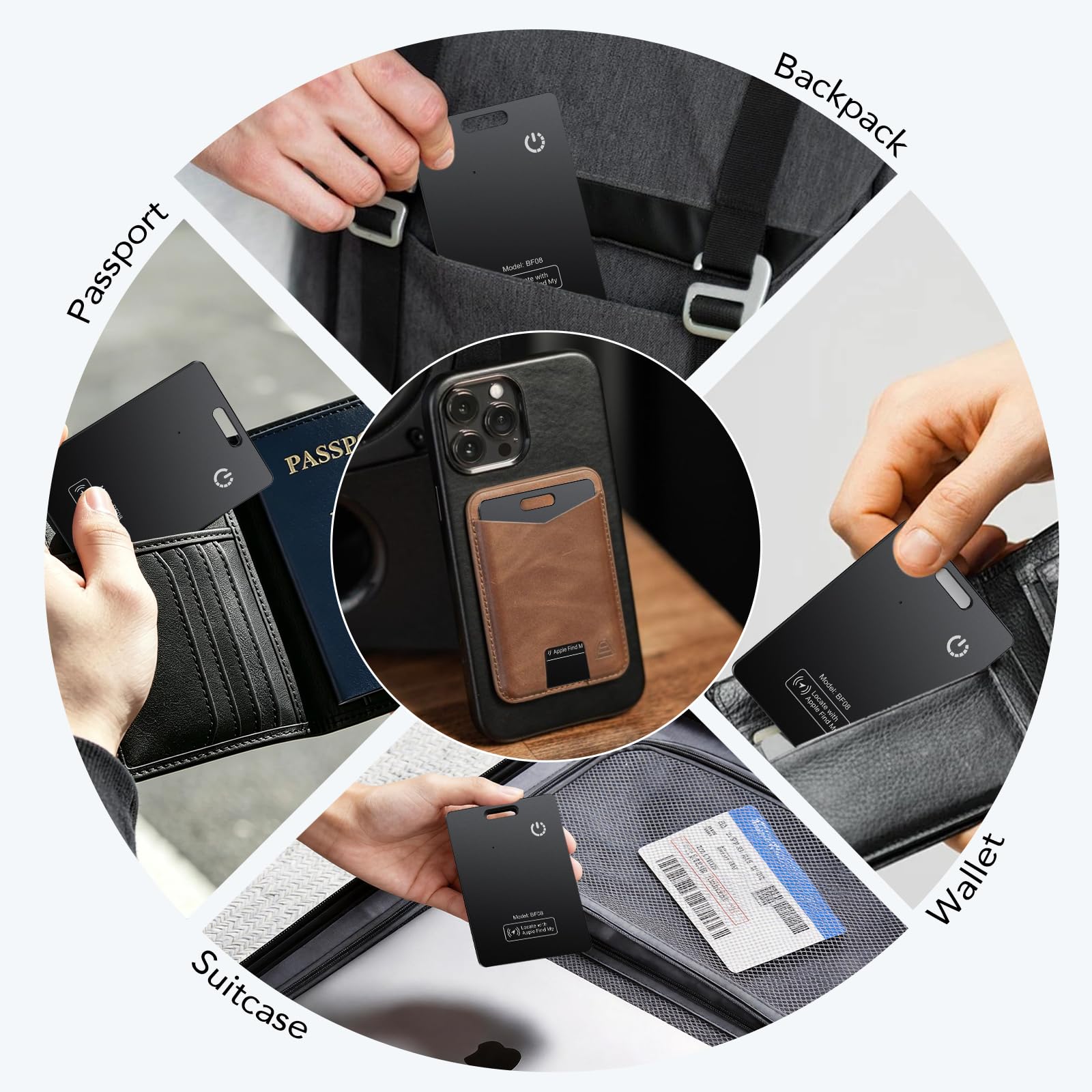 CASCHO 2 Pack Wallet Tracker Karte | MFi-zertifizierte Air Smart Tag Card, Kompatibel mit Apple Wo ist? App (nur iOS), Wiederaufladbarer Geldbörsen Tracker Karte für Wallet, Reisepässe, Gepäck,Schwarz