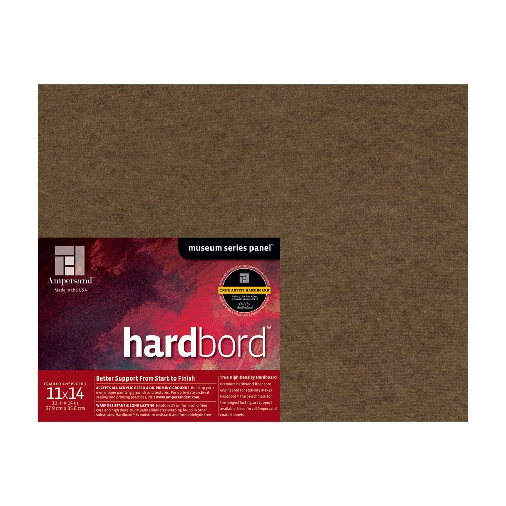 Ampersand Art Supply Hardboard Wood Painting Panel: Museum Series Hardbord, 11" x 14", 1-1/2 Inch Cradled Profile