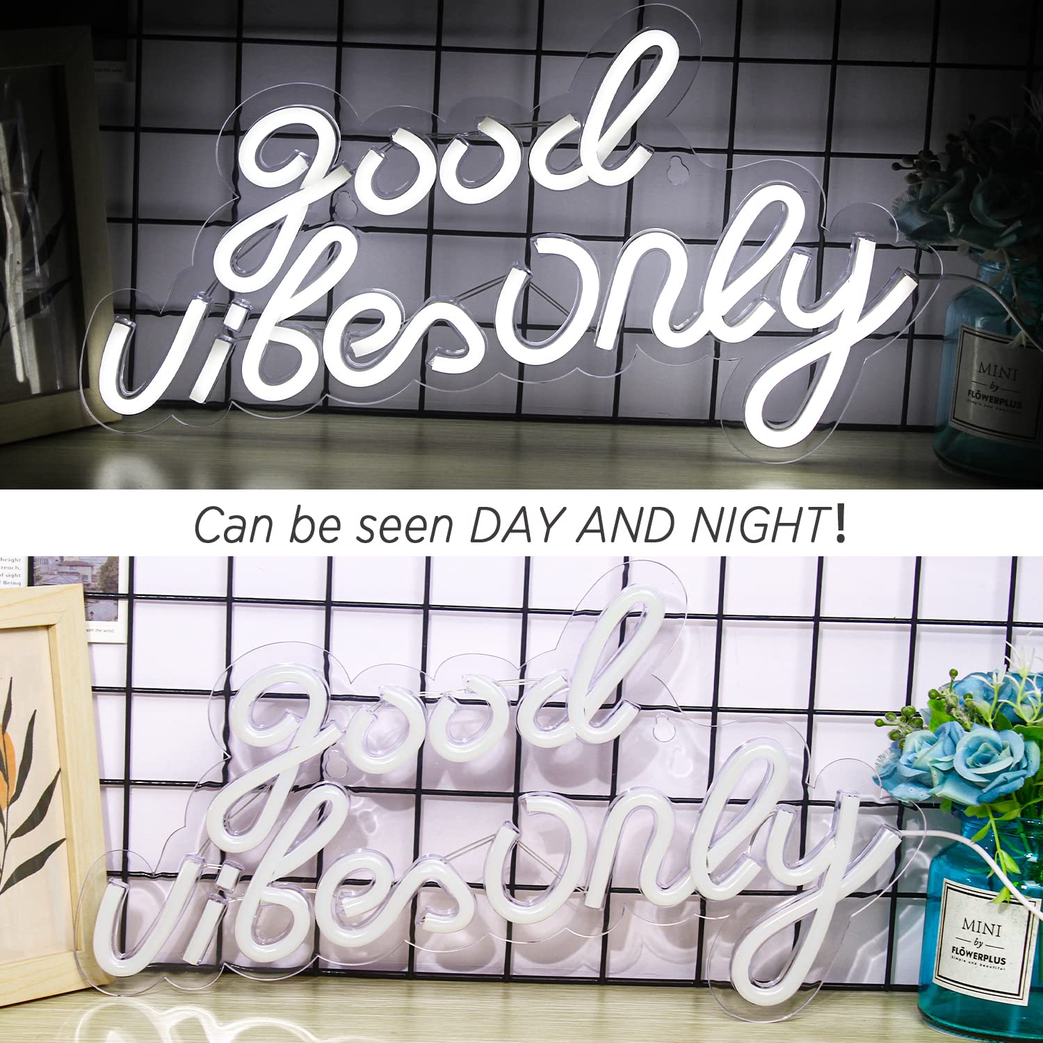 Insegna Neon LED 'Good Vibes' - 16.5x9.8 Pollici, Alimentazione USB/Batterie, Per Feste E Bar - Foto 6