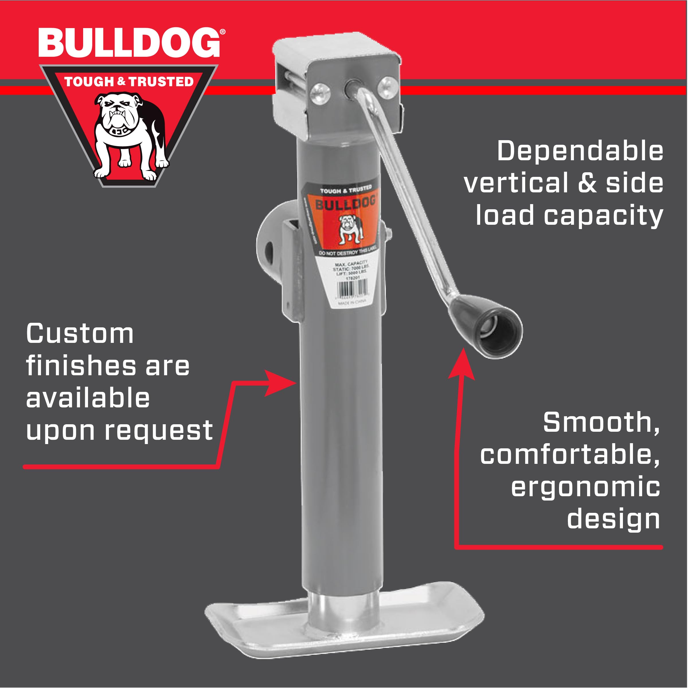 Amazon.com: Bulldog 178201 Round Trailer Jack, Side Mount, 5,000