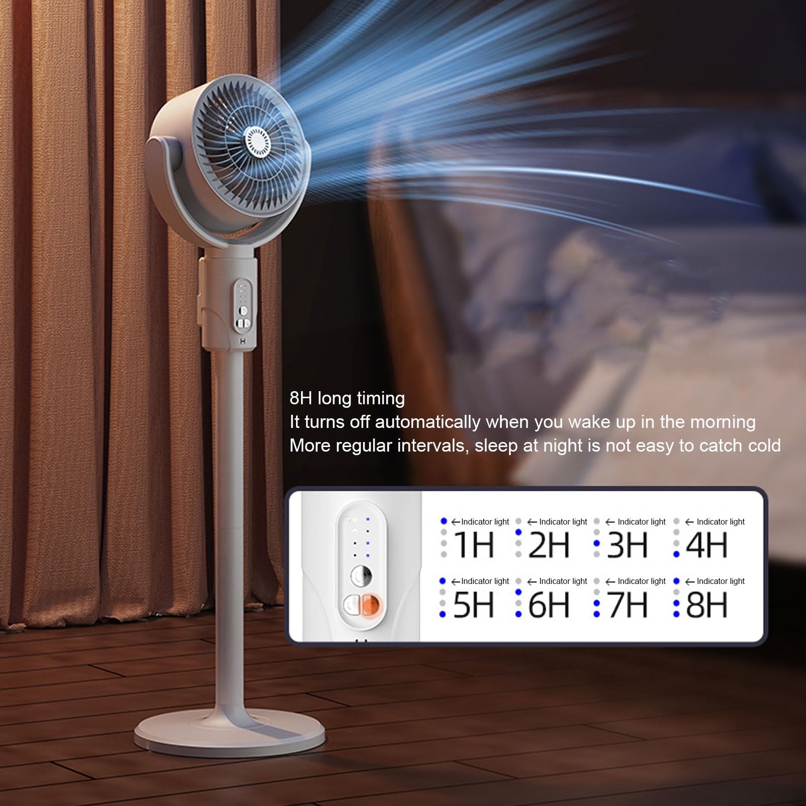 KKPLZZ Standventilator, Leiser Betrieb, 4 Geschwindigkeitsstufen, 8-Stunden-Timer, Höhenverstellbar, Oszillierend, mit Fernbedienung, für Schlafzimmer, Büro und Zuhause Zur Luftzi