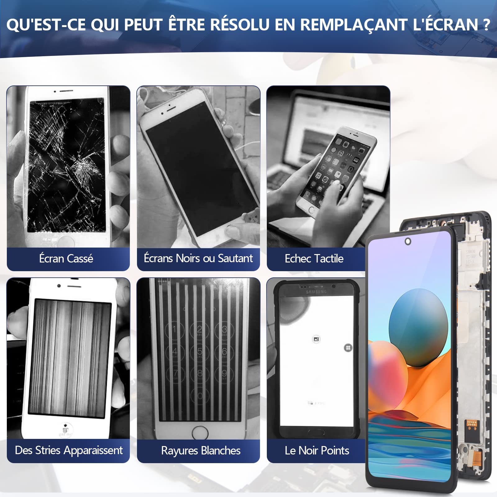 RongZy Écran LCD De Remplacement pour 6.67" Xiaomi Redmi Note 10 Pro M2101K6G M2101K6R Écran Tactile Digitizer Panneau Assemblé De Réparation avec Outilse(Noir avec Cadre)
