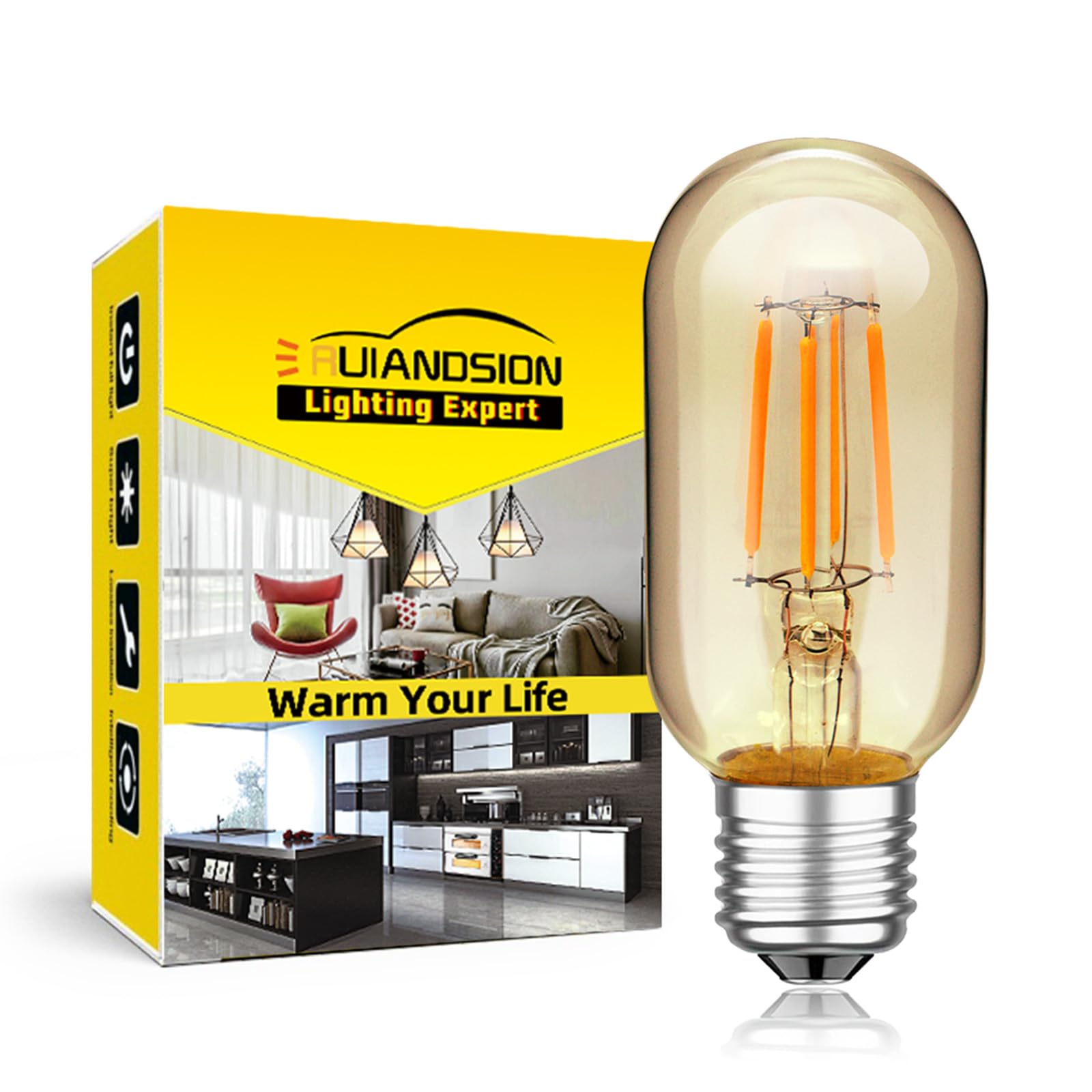 Ruiandsion 5V E27 LED Bulb 1-Pack, Low Voltage Light Bulb for RV Camping, Warm White 2700K Filament Edison Lamp, Off-Grid Lighting for Cabin and Tent