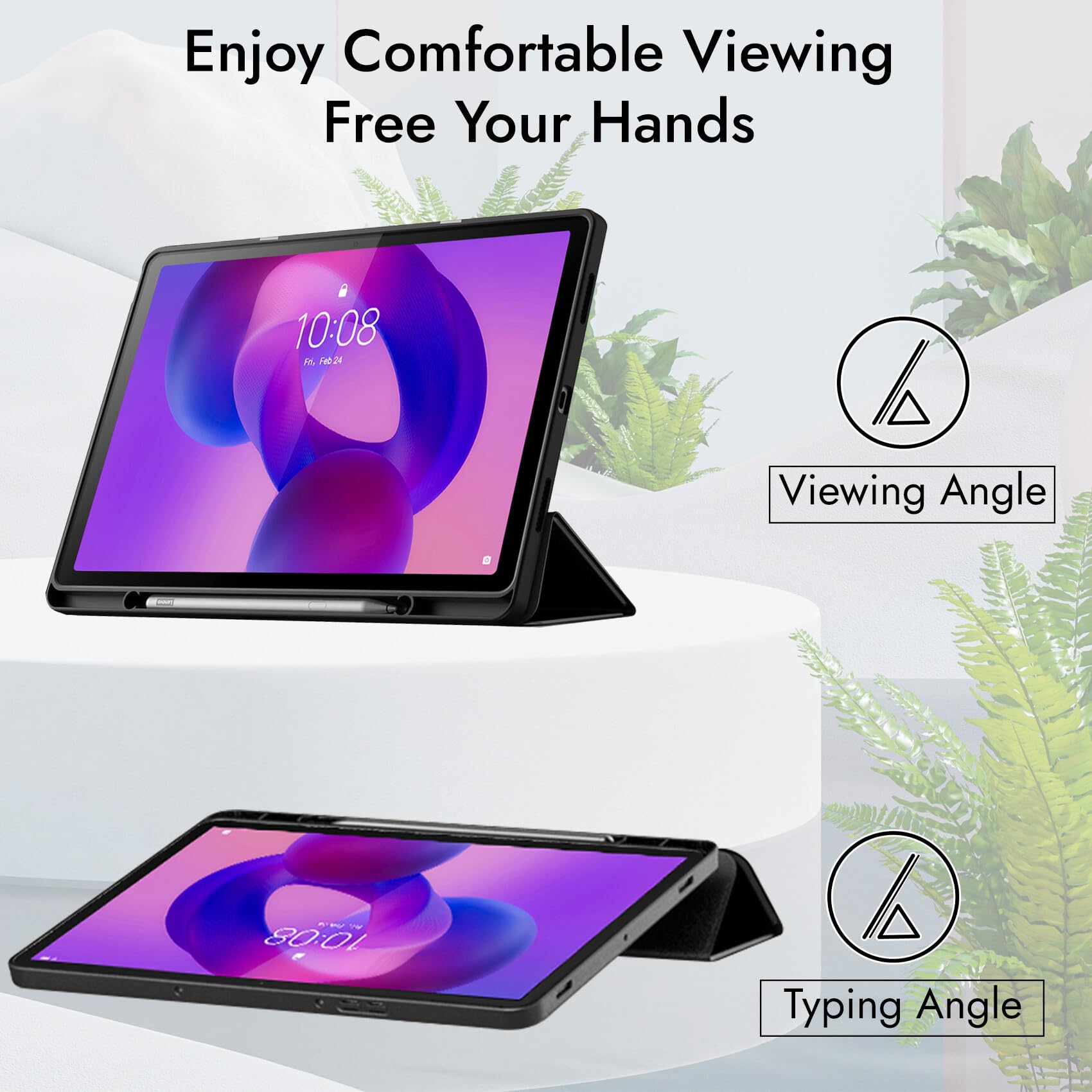 Robustrion Cover for Lenovo Idea Tab Plus 12.1 inch Cover Case with [Pencil Holder], Trifold Cover Case for Lenovo Idea Tab Plus Tablet Cover [Auto Sleep Wake Support] - Black — Amazon image 8