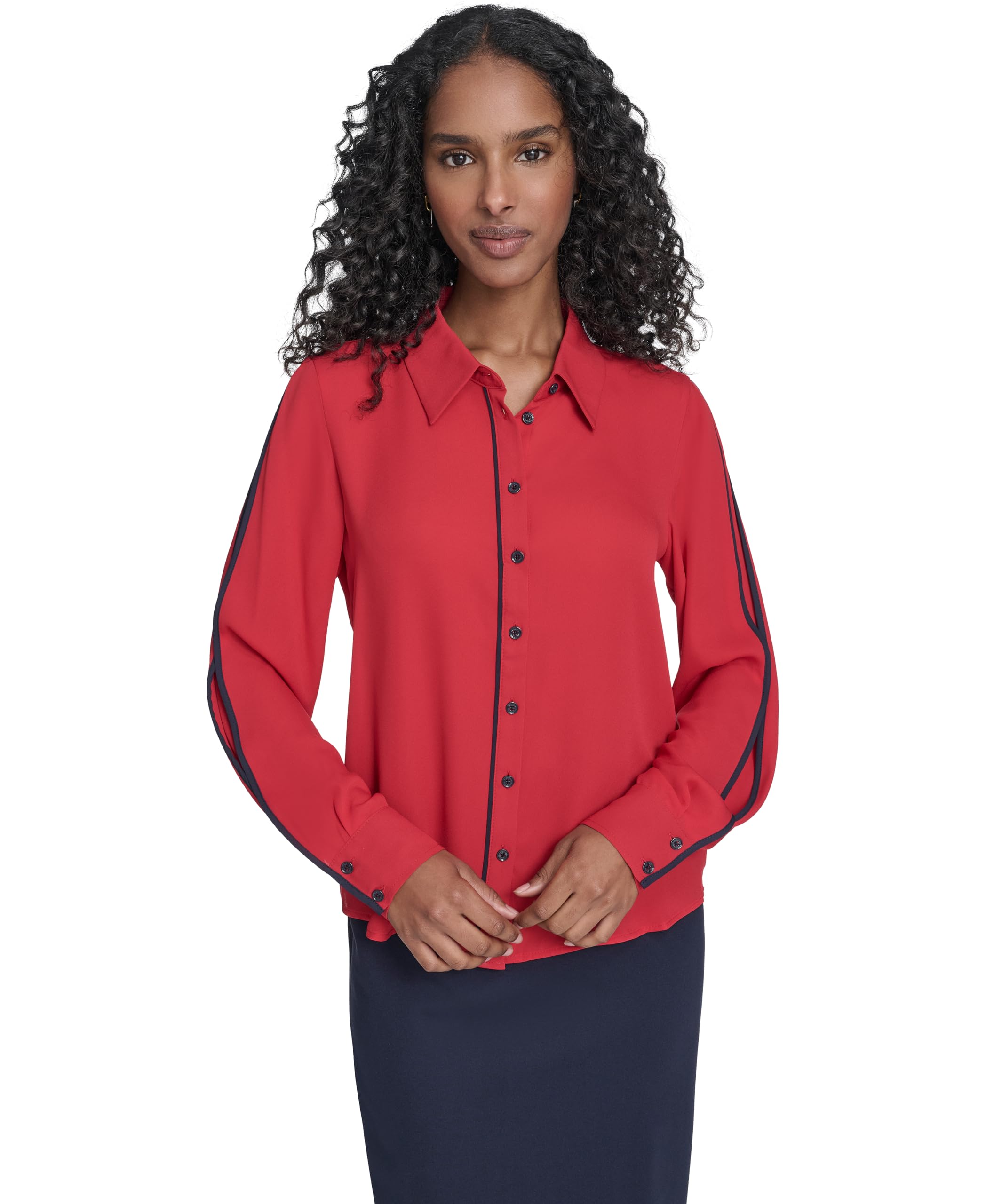 Women's Long Sleeve Button Up Collared Work Blouse