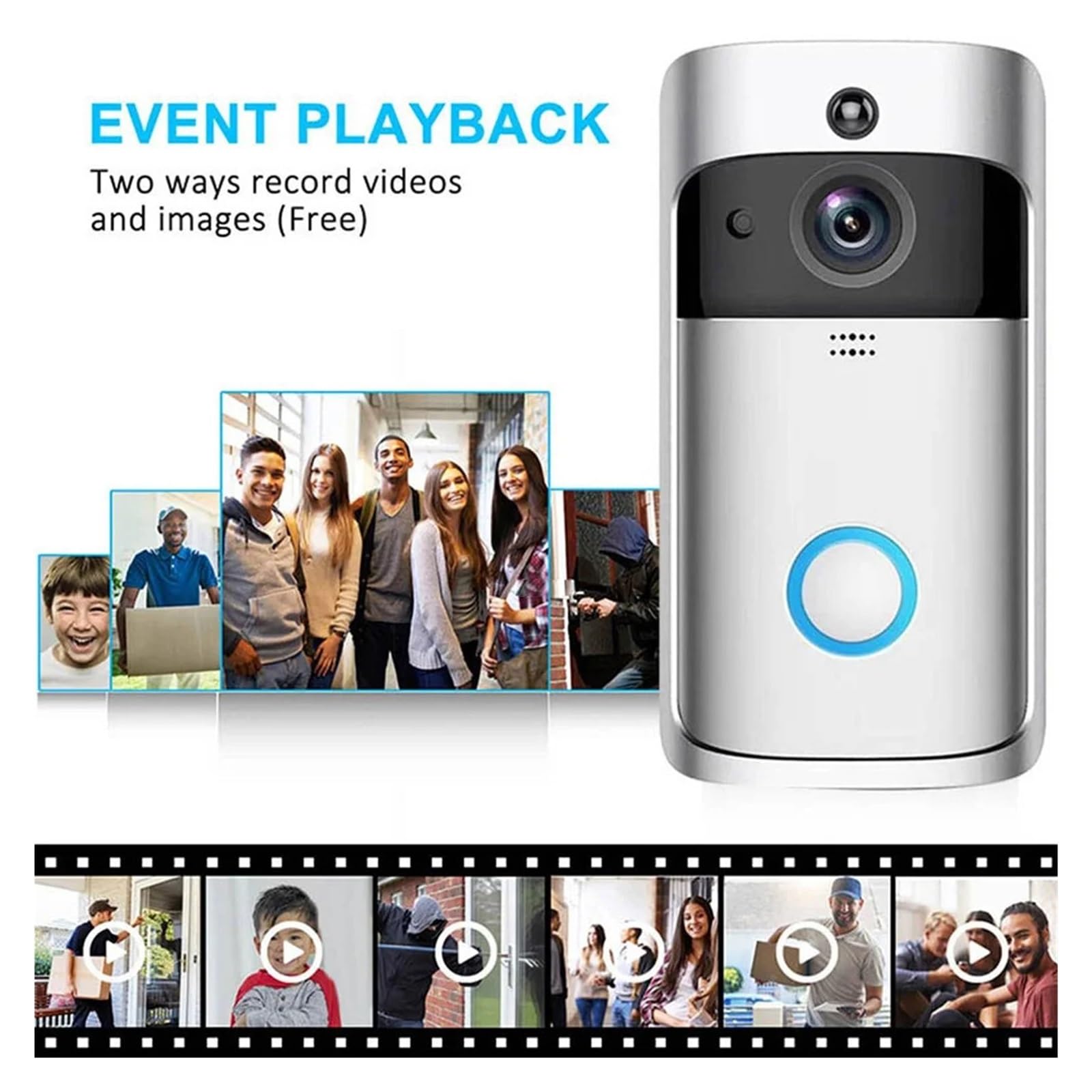 Sonnette vidéo Intelligente V5, caméra sans Fil, wi-FI, interphone(V5 White Add Chime)