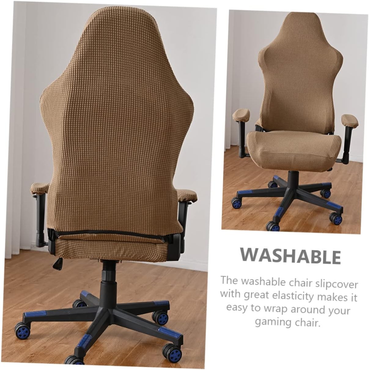 Computer Chair Cover Office Gaming Chair Slipcover Elastic Seat Back Protector Brown