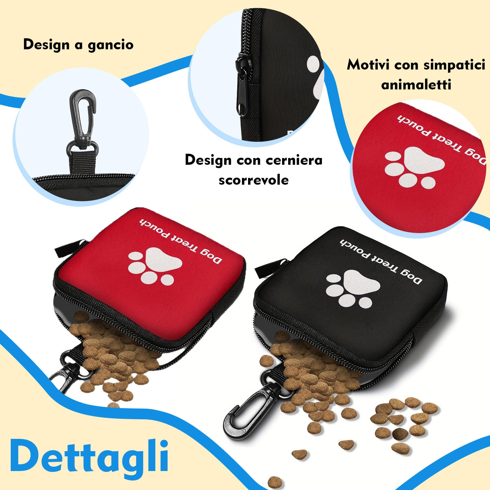 VEGCOO 2 Pz Porta Premietti per Cani Borsa con Cerniera e Moschettone, Sacchetti Portatili per Animali Domestici in Piccola, Borsa Addestramento Cane Porta Premietti per Cani per Viaggi, Uso Esterno