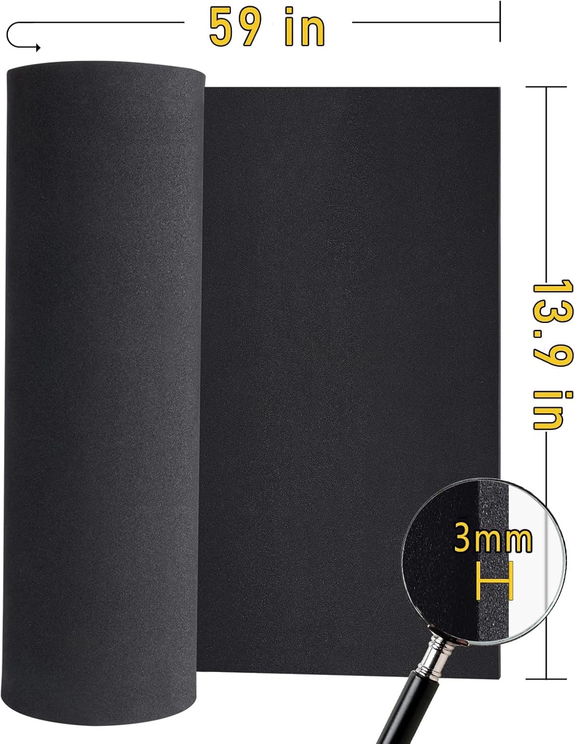 Premium EVA Foam Sheet,3mm Thick（1mm to 20mm Black Foam Sheets Roll，59"x13.9",High Density 86kg/m3 for Halloween Cosplay Costume, Crafts, DIY Projects by MEARCOOH…