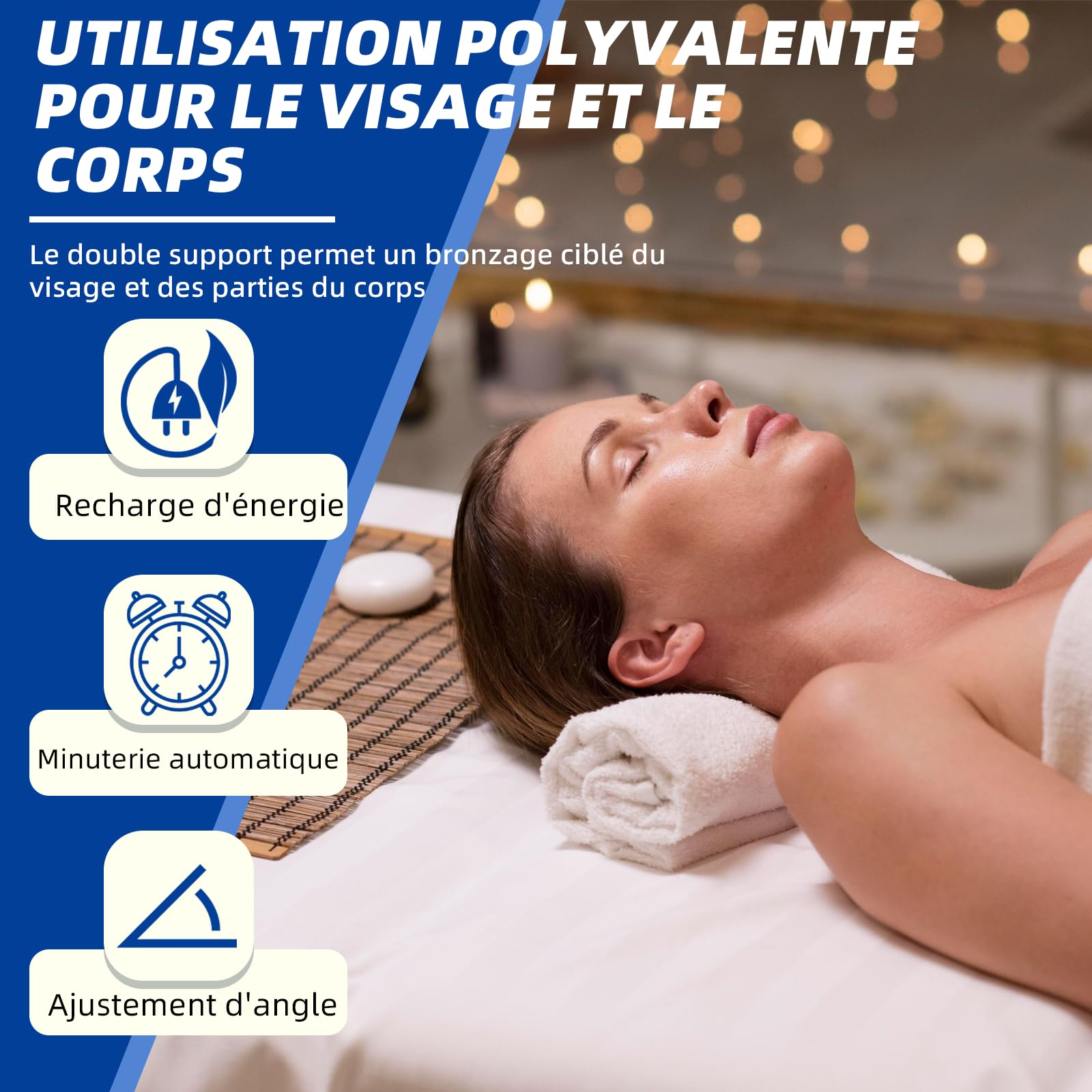 Lampe de bronzage domestique, 432 LED, double support pour la lampe de bronzage haute intensité, 460 nm & 490 nm, lumière bleue, 60 W de puissance, avec lunettes de protection, convient pour le corps