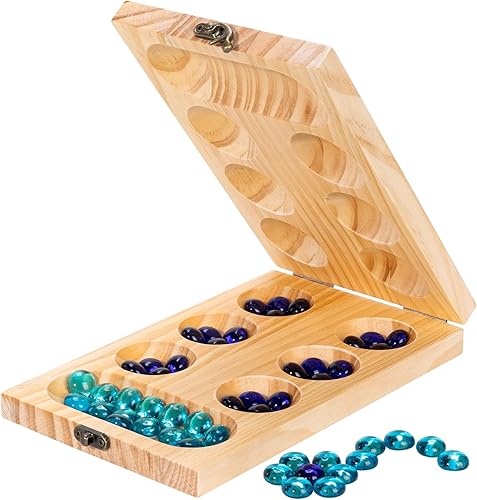 Juego de mesa de madera de Mancala, instrucciones de tamaño más grande, juego de mesa portátil de viaje para niños y adultos disponible en Yaxa Colombia