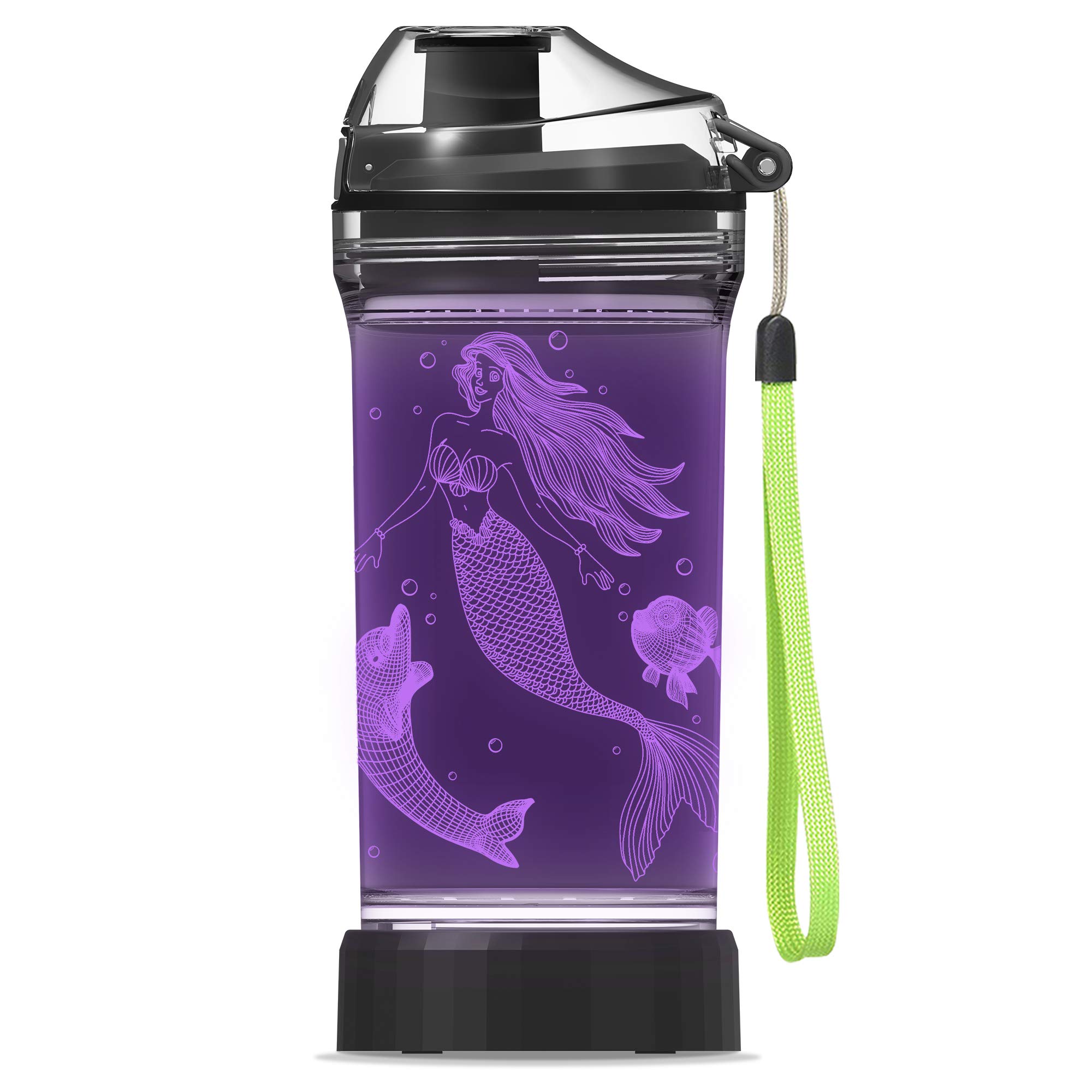 YuanDian Light Up Kids Water Bottle with 3D Mermaid Design- 14 OZ Tritan BPA Free Eco-Friendly - Cool Drinking Cups Gift for School Kids Boy Girl Child Christmas Holiday