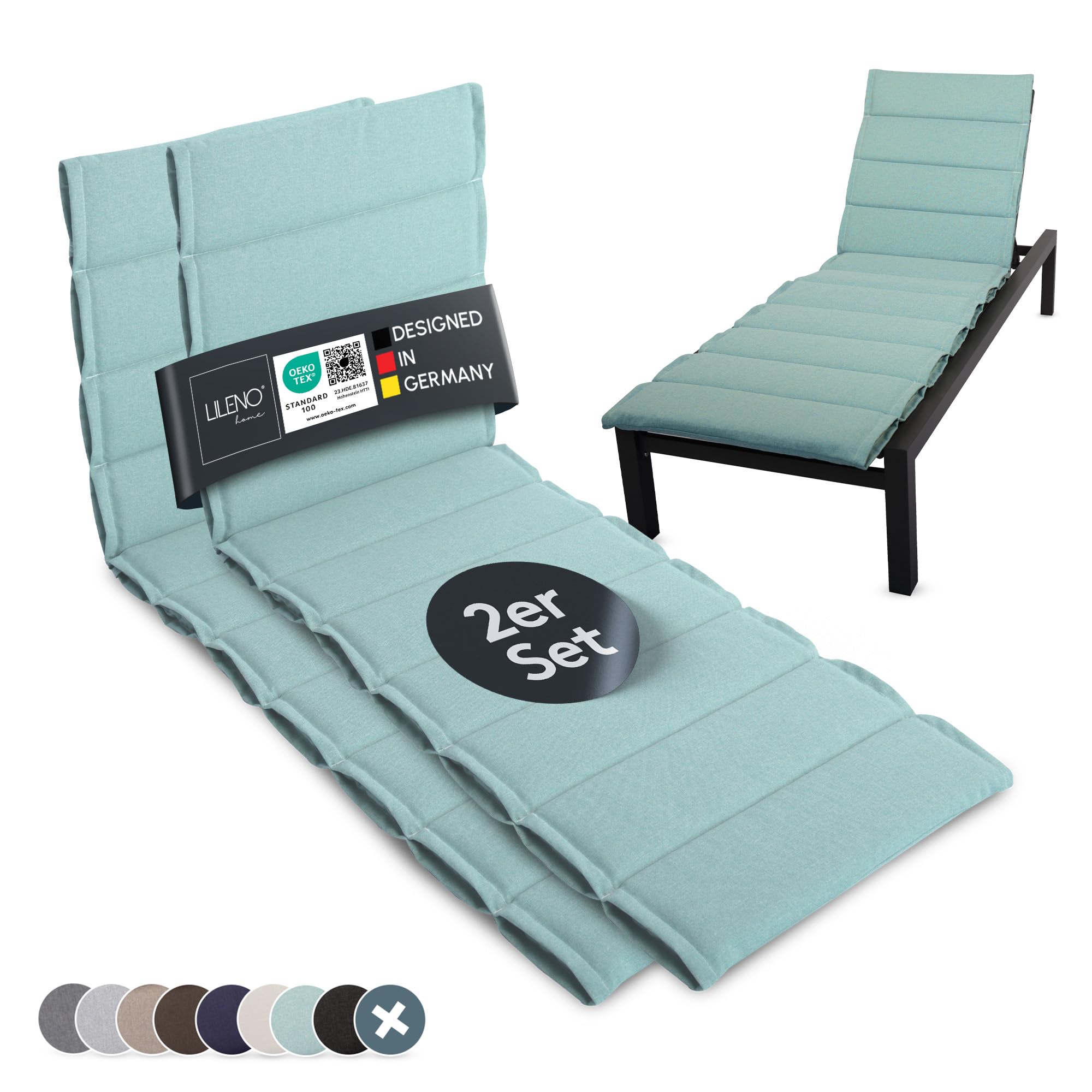 LILENO HOME Sonnenliege Auflage als [2er Set - Rollliege] in Petrol - Gartenliegen Auflage perfekt für Strandliege - Polster für Gartenliege (200x60x4,5cm)