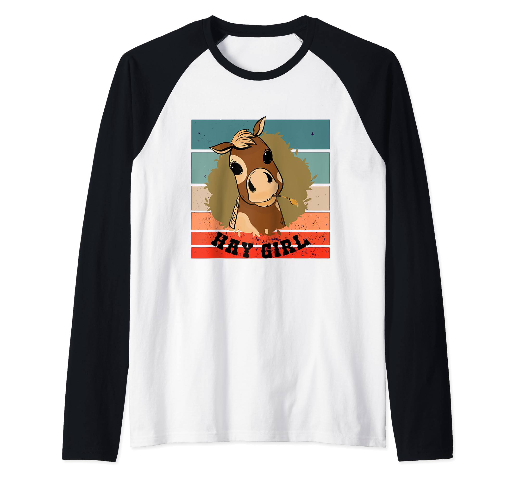 Horse Hay Hoofed Mane Stable Pasture Saddle Carrot Gallop Raglan Baseball Tee